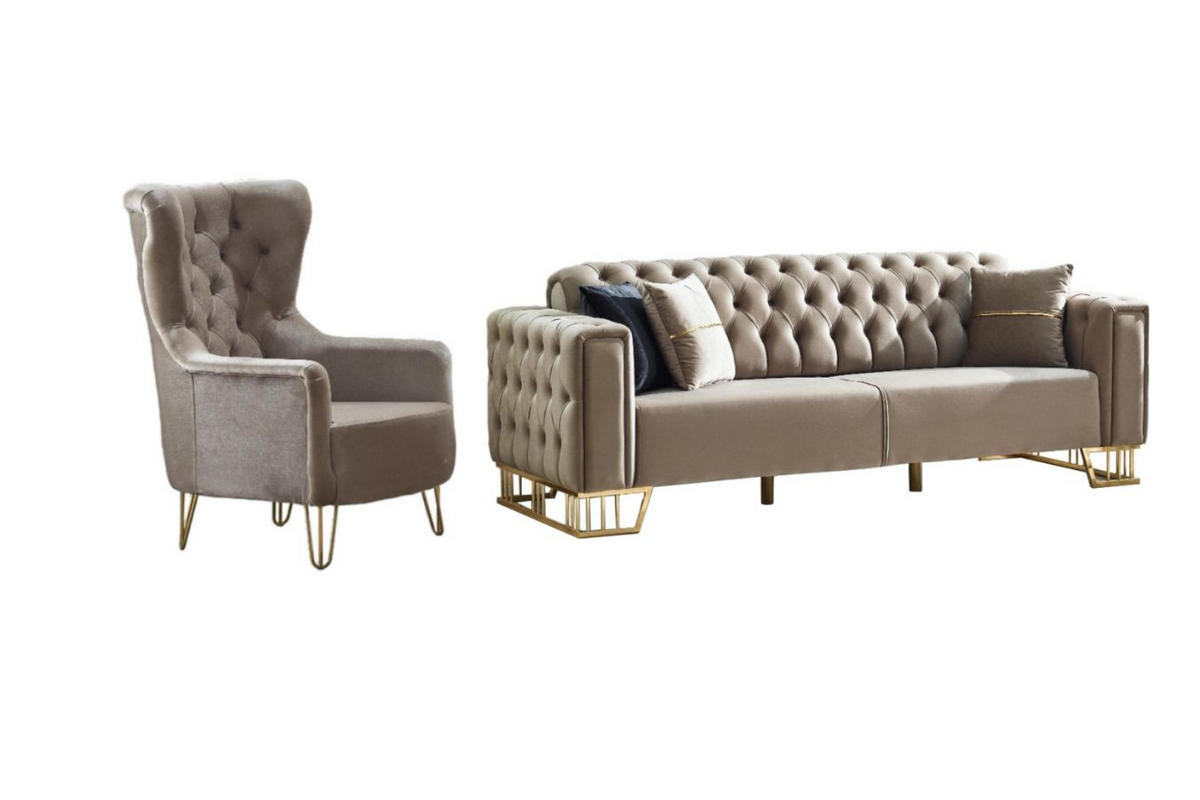 SITZGARNITUR Royce Beige Stellvariante:2+1 - Beige, Holz (170/88/90cm) - Villa Möbel