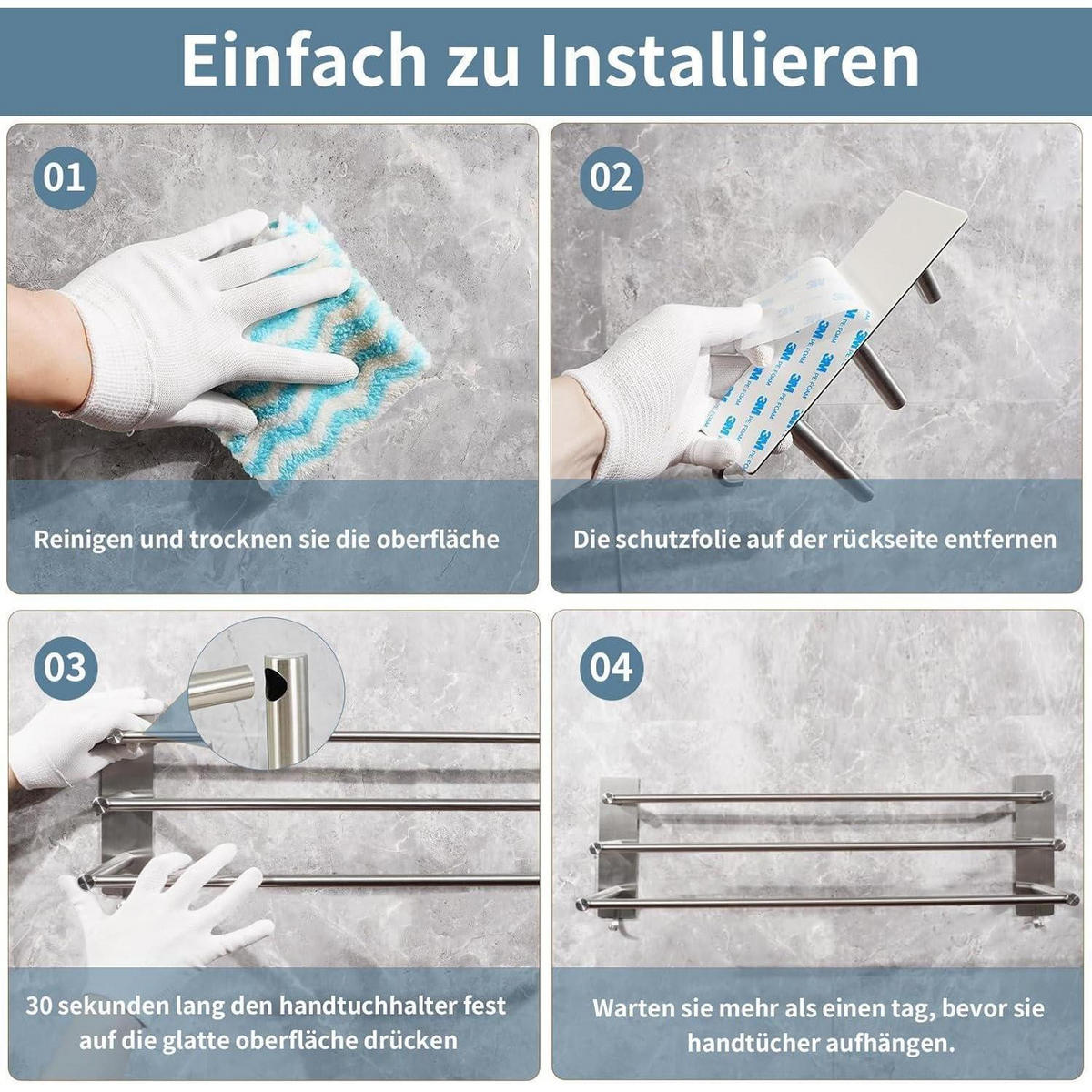 HANDTUCHHALTER 3 Stangen 60 cm Edelstahl gebürstet - Silberfarben, Metall (20/5.5/60cm)