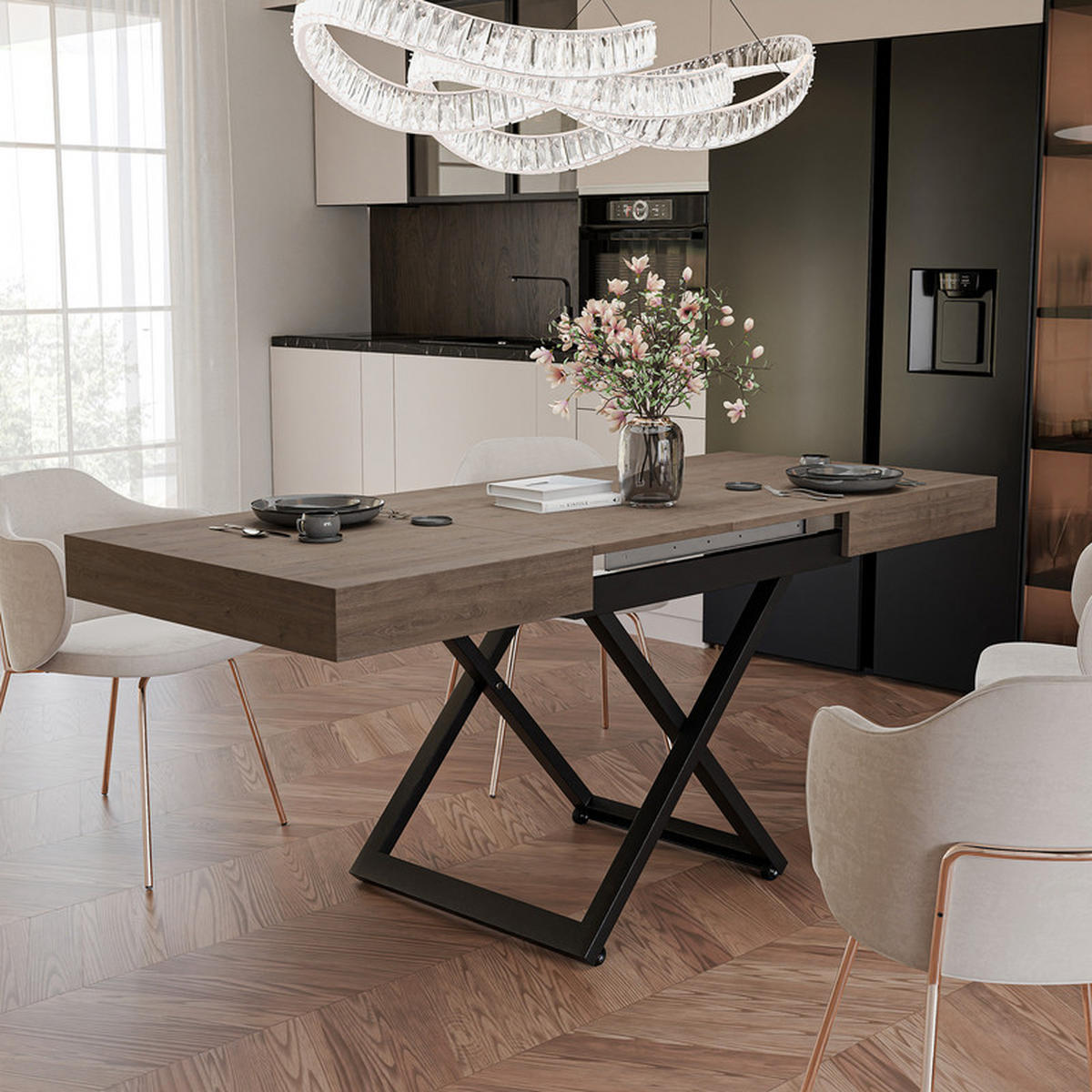 COUCHTISCH SANELLE ausziehbar mit Liftfunktion, 120/80/76 cm Schwarz / Davos-Eiche - Eichefarben/Schwarz, Holzwerkstoff/Metall (120/80/27cm) - Idohome