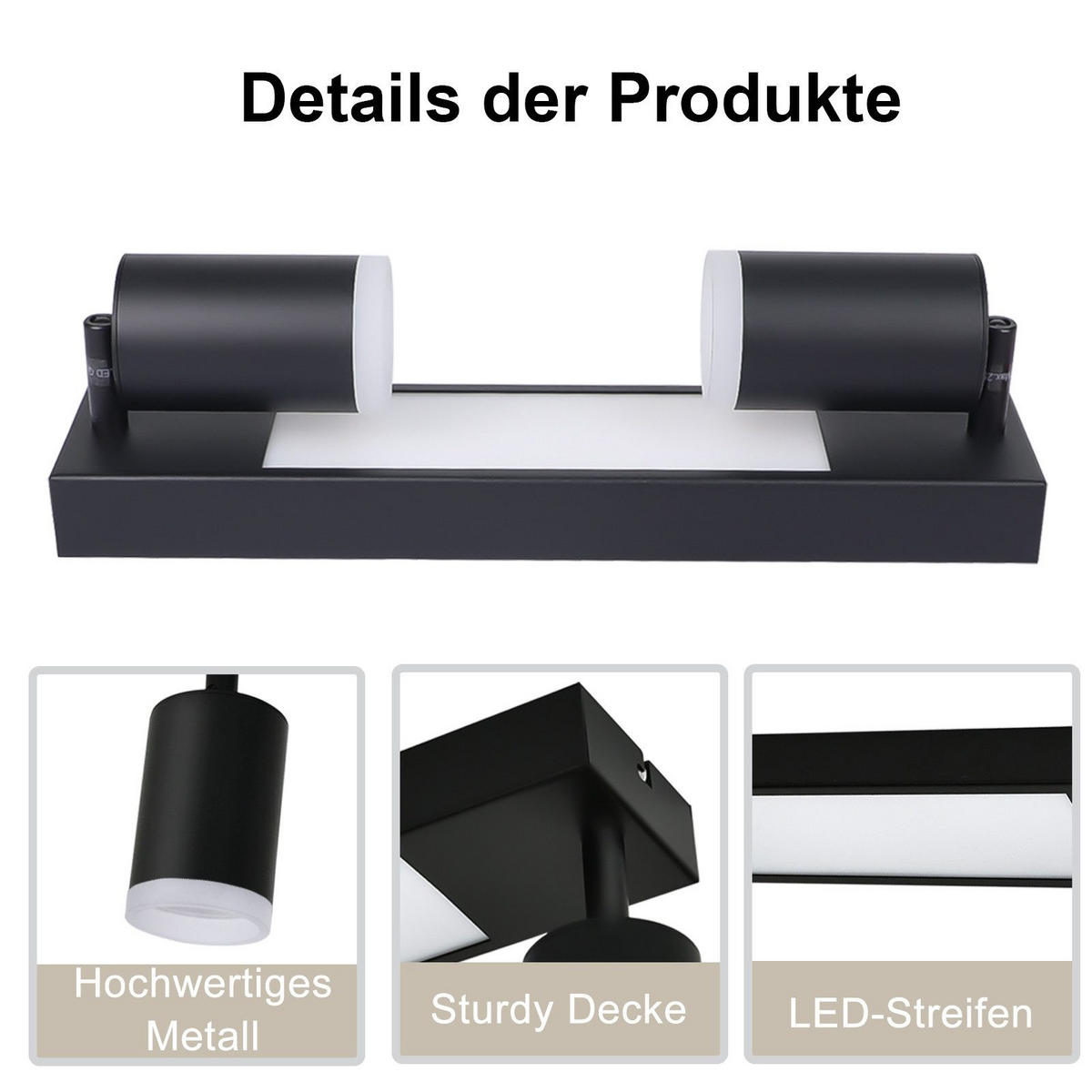 STRAHLER Bielefeld 2-flammig 34/8/16.9 cm - Schwarz, Metall (34/8/16.9cm) - Nettlife