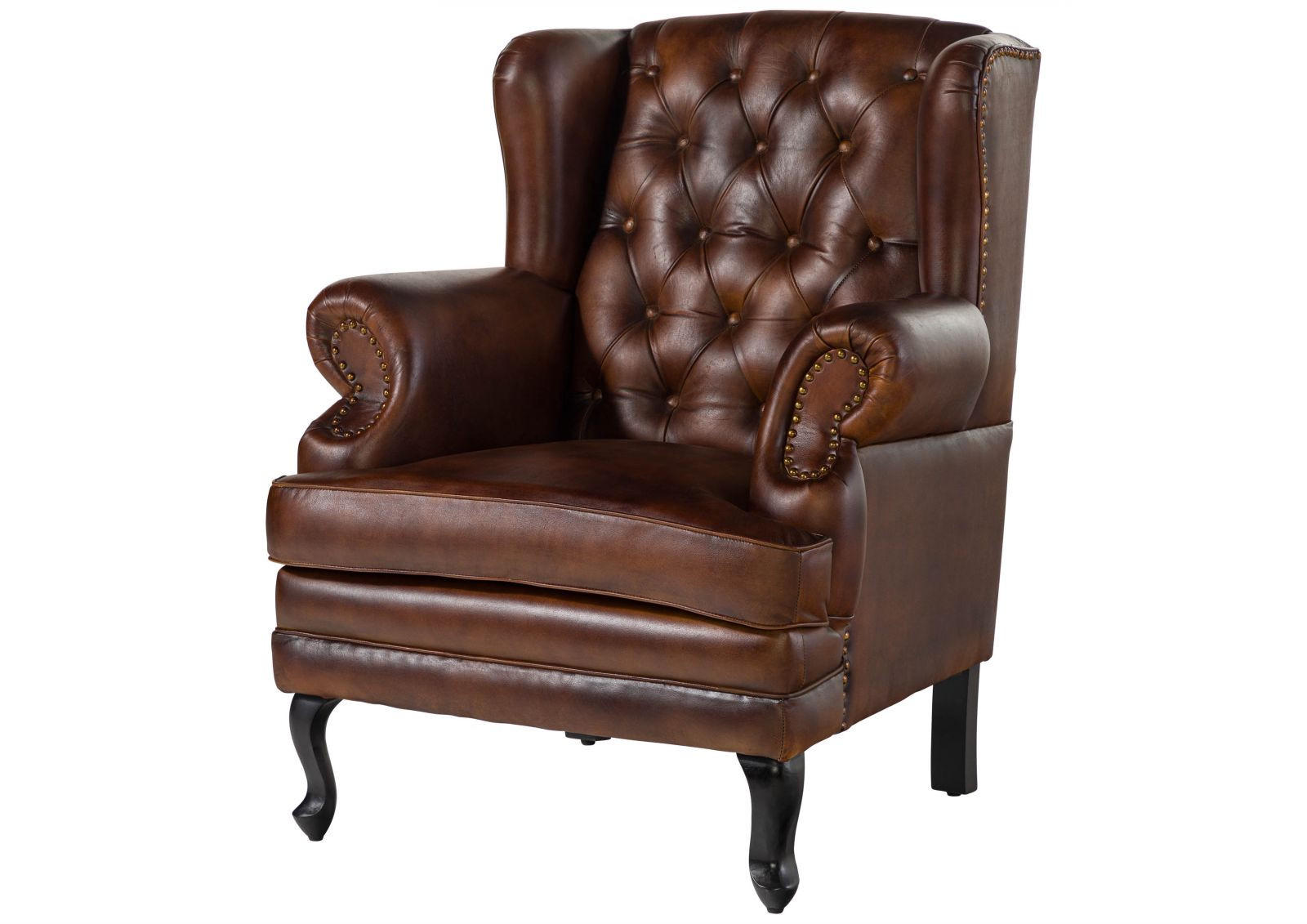OHRENSESSEL Echtleder 88x80x108 braun CHESTERFIELD #101 - Braun, Leder (88/108/80cm) - Massivmoebel24