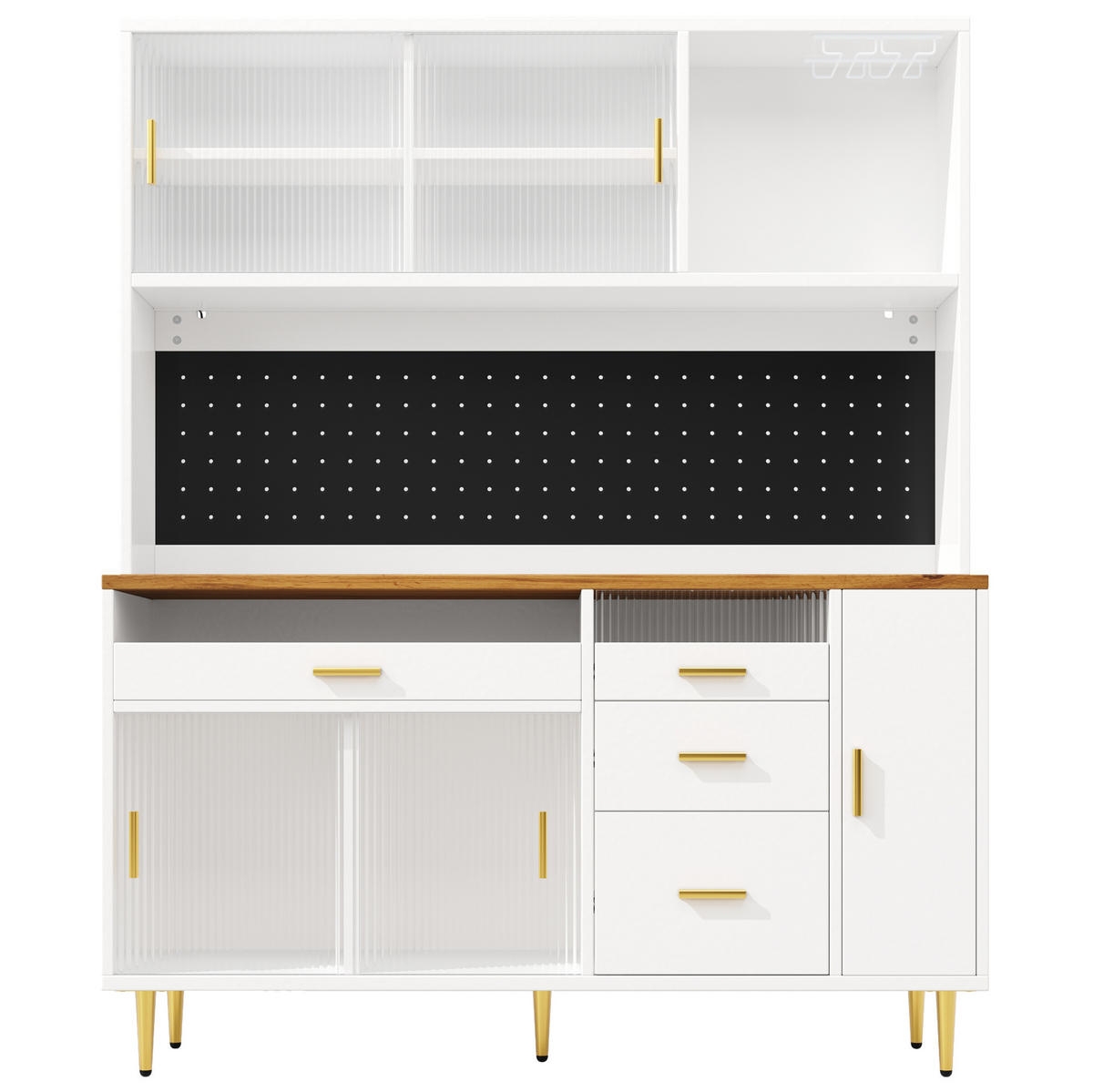 BUFFETSCHRANK 120/40/188 cm aus MDF mit app-gesteuerter LED-Lichtleiste und Riffelglastüren, Schwarz - Schwarz, Holzwerkstoff (120/188/40cm) - Redom