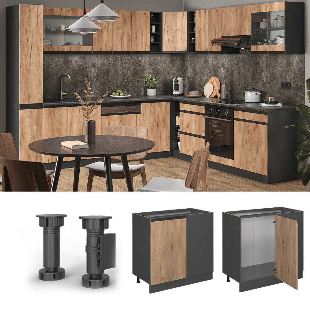 Thumbnail - Vicco Eckunterschrank, Honigeiche, Anthrazit, Holzwerkstoff, 1 Fächer, Formgebogen, 86x81.6x60 cm, Küchen, Küchenmöbel, ...