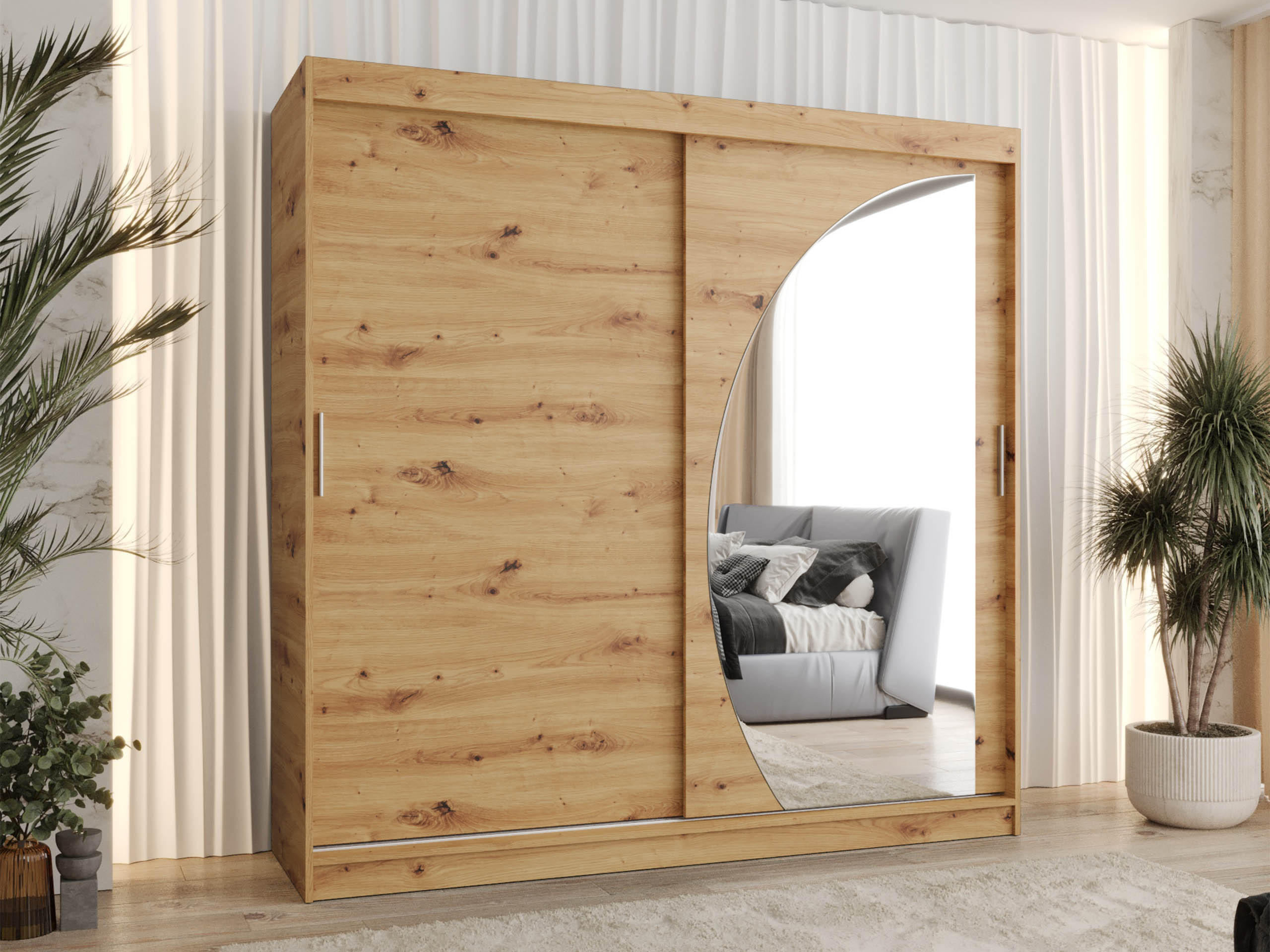 SCHWEBETÜRENSCHRANK Wika 200 cm - Silberfarben/Eiche Artisan, Holzwerkstoff/Kunststoff (200/200/62cm) - MIRJAN24