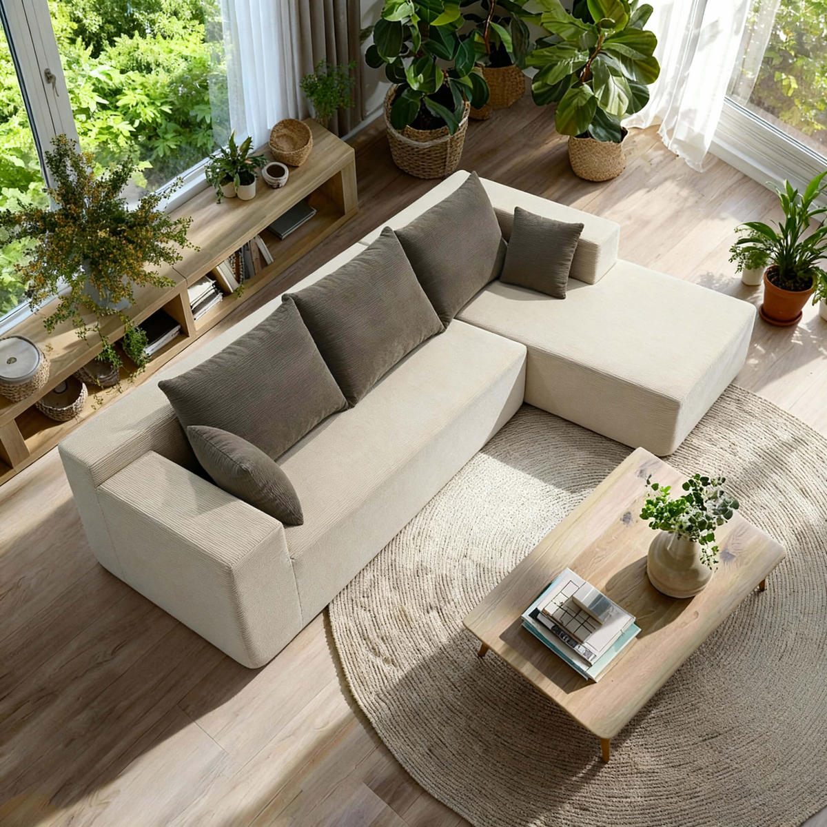 ECKSOFA Luna Sand Braun 3-Sitzer Rechts - Braun, Textil (267/175cm) - COCO Living