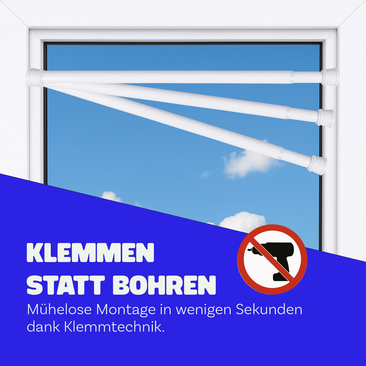 VERSTELLBARE Vorhangstange - Spannstange zum Klemmen Weiß Ø22/25 mm 60-90 cm - Weiß, Metall (60cm) - Bestlivings