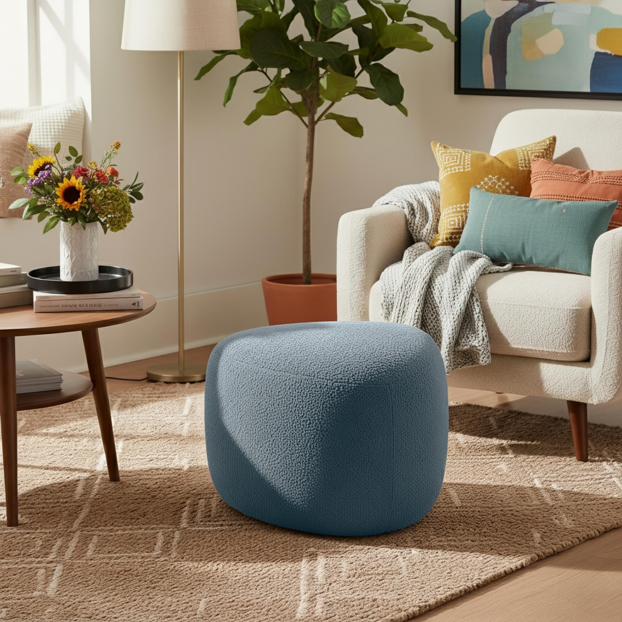 HOCKER oval 52/48/32 cm Stoff Dunkelgrau - Dunkelgrau, Holz/Textil (52/32/48cm) - CLP