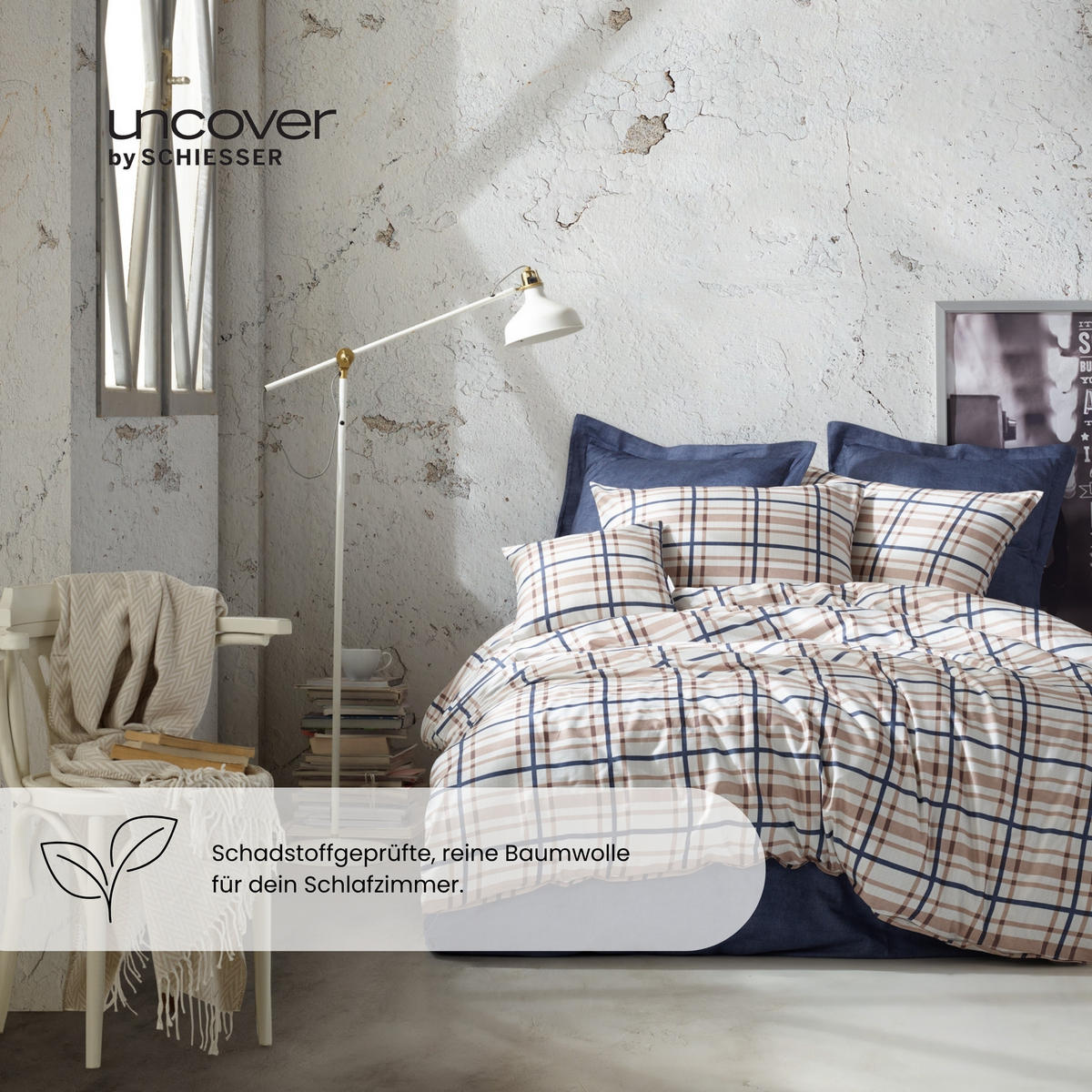 BETTWÄSCHESET Maxim - Baumwollsatin - 2-teilig - 135x200cm - Taupe-Blau - Blau, Textil (135/200cm) - Uncover by Schiesser