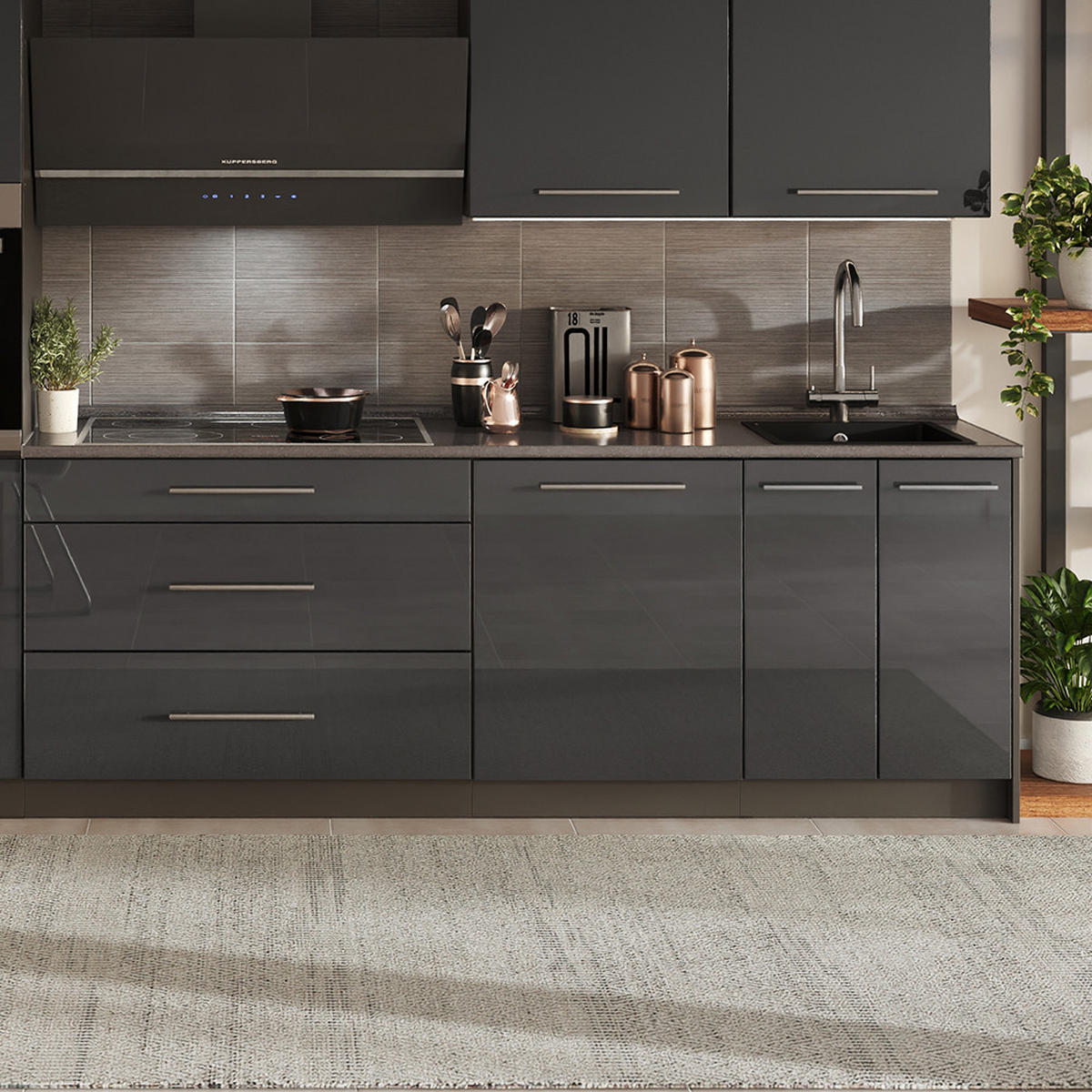 KÜCHENARBEITSPLATTE R-Line, Granit, 160 cm - Anthrazit, Holzwerkstoff (160/2.8/60cm) - Vicco