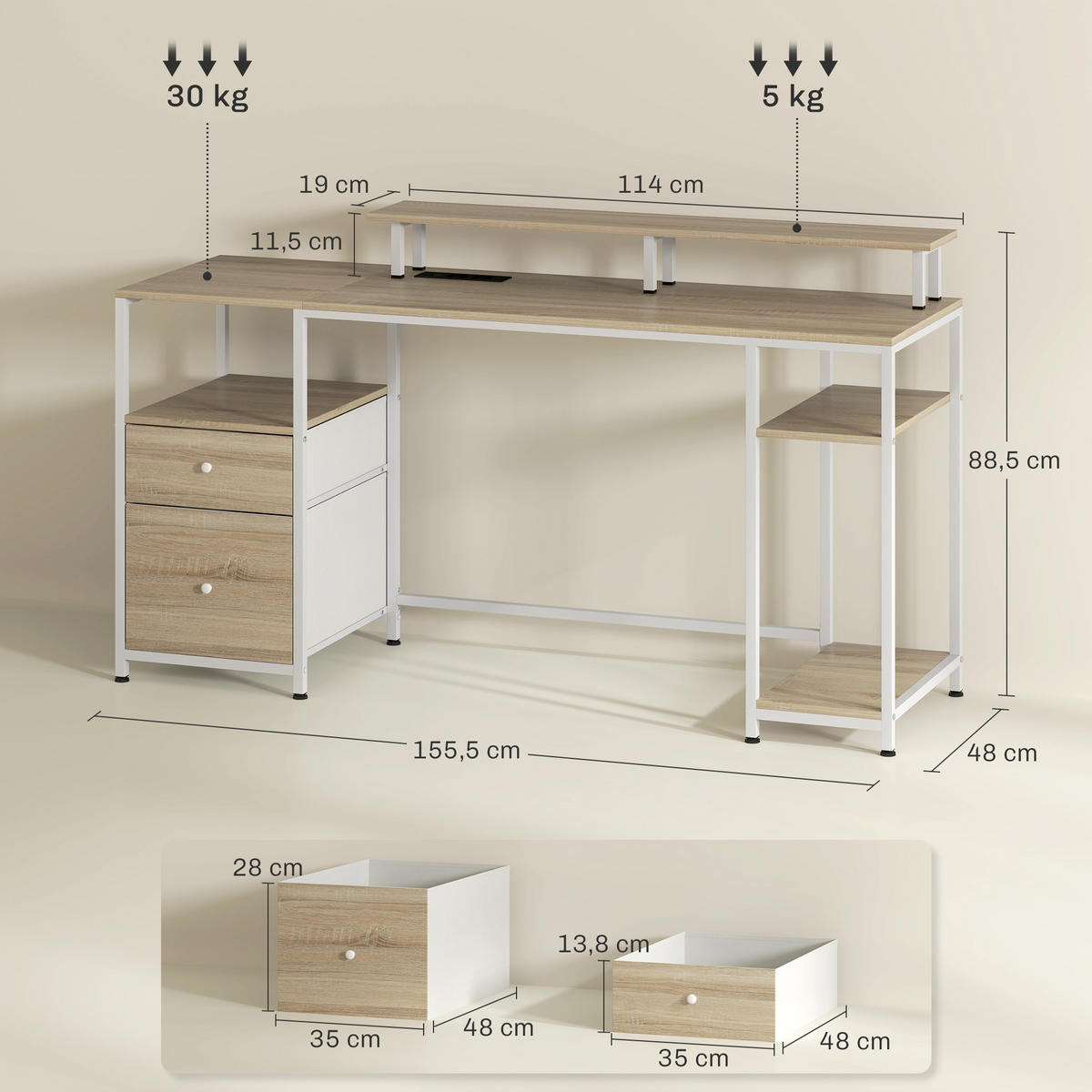 BÜROTISCH Naturholz 1 Stück - Braun, Holzwerkstoff (48/155.5/88.5cm) - GiPP