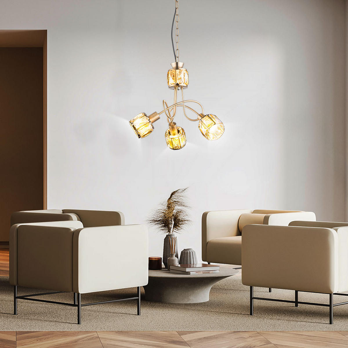 HÄNGELEUCHTE MERO Gold Kristalloptik - Goldfarben, Glas (38/38/130cm) - Globo Lighting