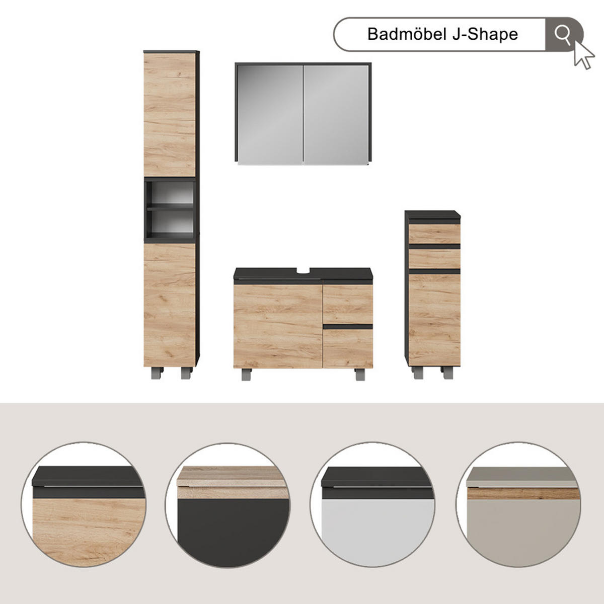 KOUPELNOVÝ NÁBYTEK J-Shape Kašmír/Řemeselné - kašmírová, kompozitní dřevo (80/60.8/33cm) - Vicco