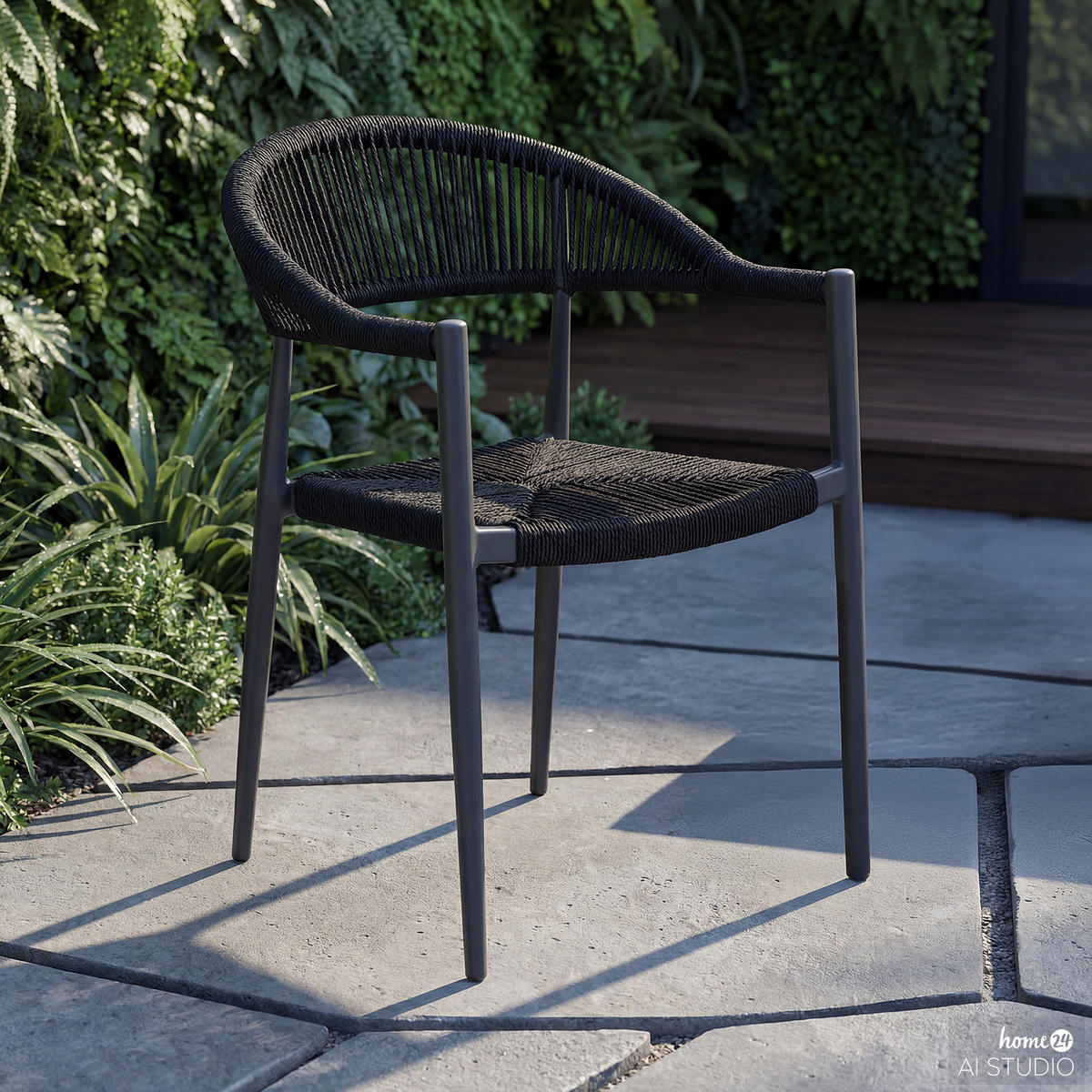 GARTENSTUHL - Aluminium / Polyrattan - Anthrazit, Kunststoff/Metall (56/77/60cm) - home24