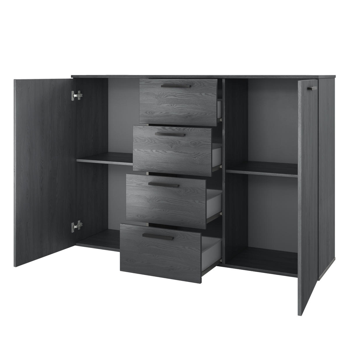 SIDEBOARD COSMICO 132/93/38 cm mit 4 Schubladen und 2 Türen Hellgrau - Hellgrau, Holzwerkstoff (132/93/38cm) - MASSENO