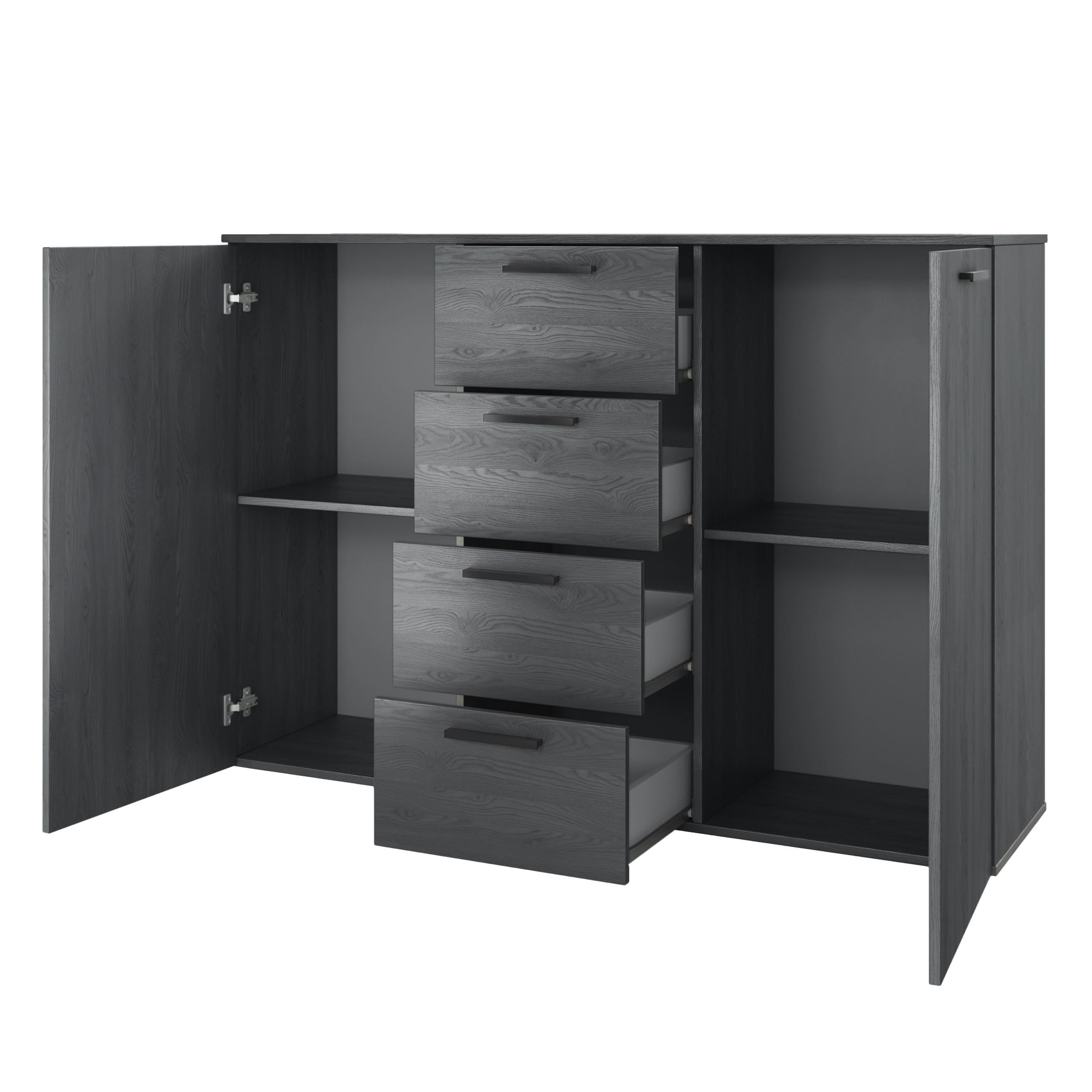 Thumbnail - Masseno Sideboard, Hellgrau, Holzwerkstoff, 4 Schubladen, 132x93x38 cm, Wohnzimmer, Kommoden & Sideboards, Sideboards
