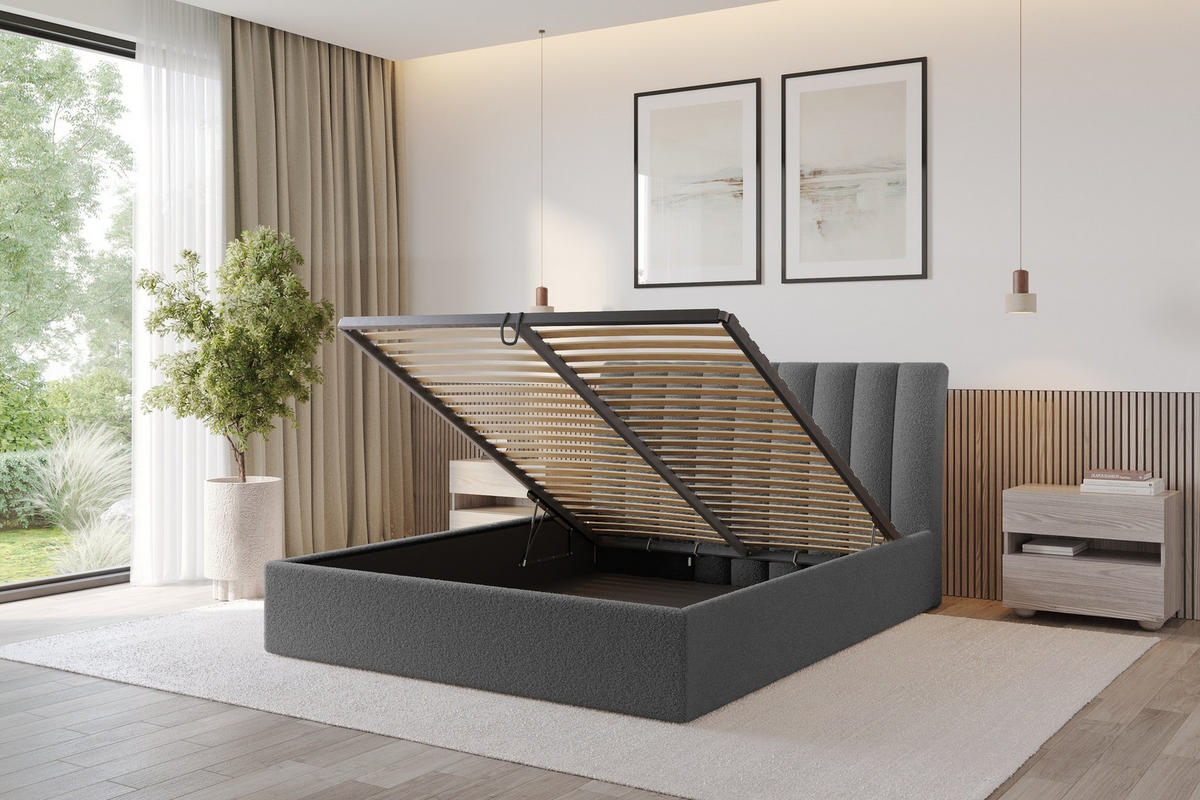 POLSTERBETT mit Bettkasten und Lattenrost, Boxbett ohne Matratze - ILAN 180x200 Grau - Schieferfarben, Holzwerkstoff/Textil (180/200cm) - ALTDECOR