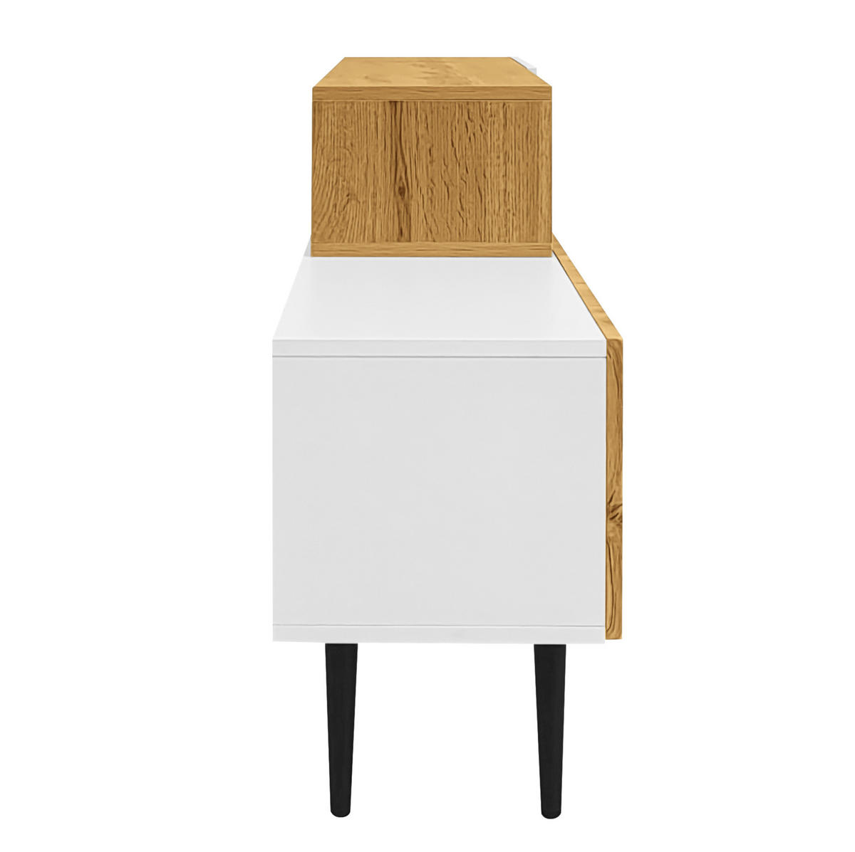 TV-SCHRANK aus MDF und Spanplatte 220x30x63,5 cm Weiß/Holzfarben mit modularem Design, Kabeldurchführung und Stauraum - Naturfarben, Holzwerkstoff (220/63.5/30cm) - Modfu