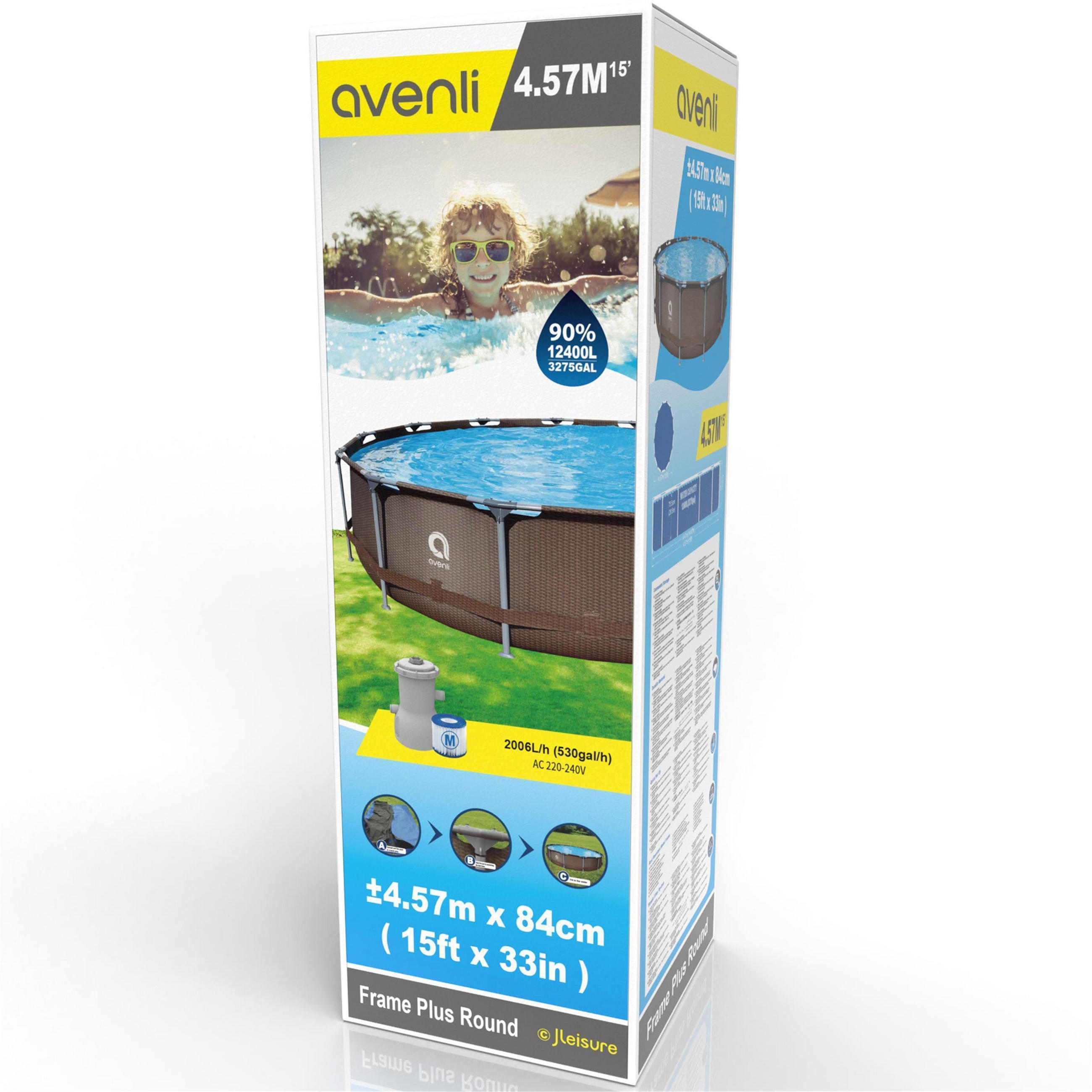 POOL Komplettset Framepool rund 457 x 84 cm rattan-braun mit Filterpumpe - Braun, Kunststoff (457/84/457cm) - Avenli