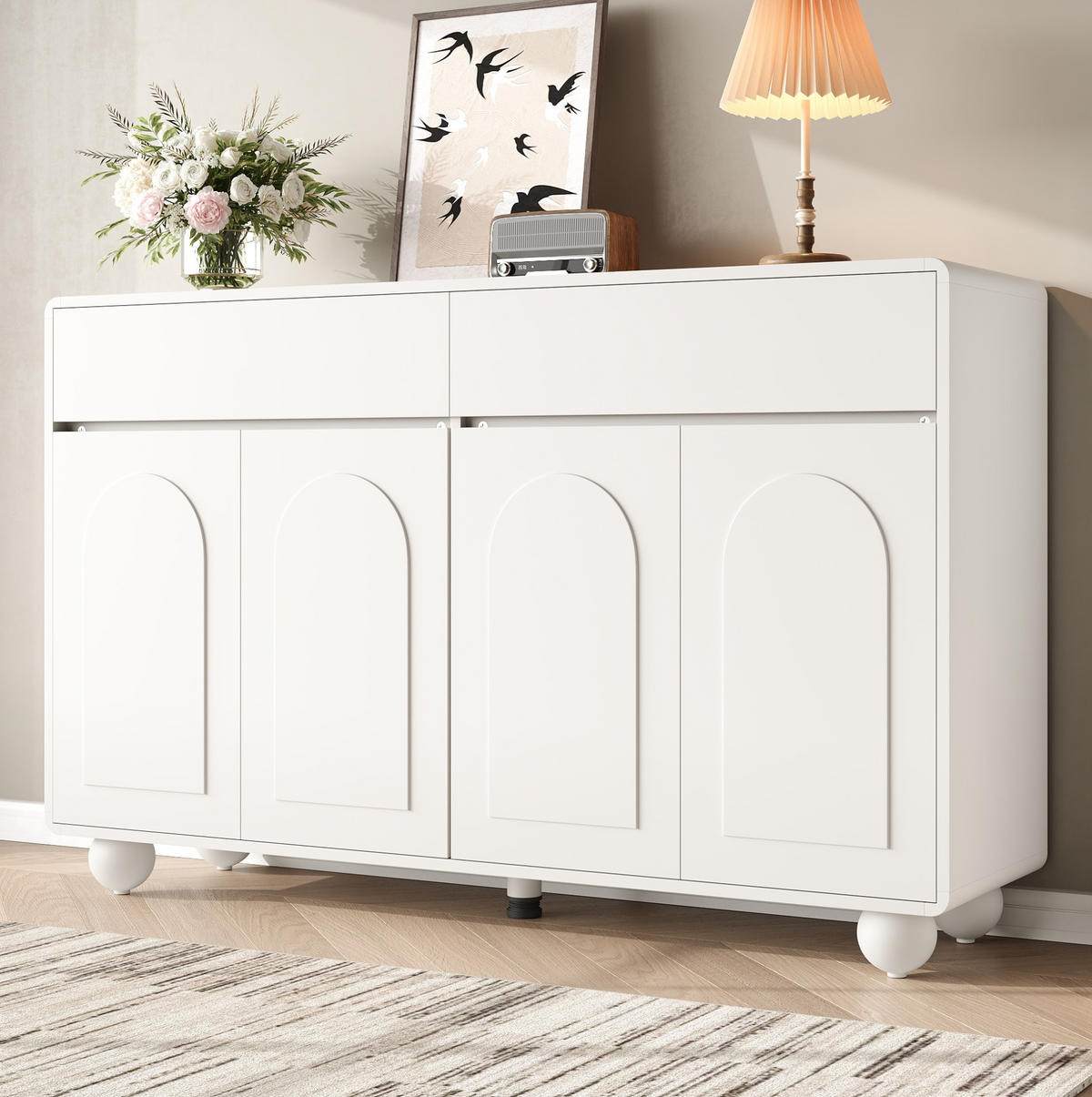 SIDEBOARD 140/38/89 cm Weiß aus Spanplatte und MDF mit 2 Schubladen - Weiß, Holzwerkstoff (140/89/38cm) - OKWISH