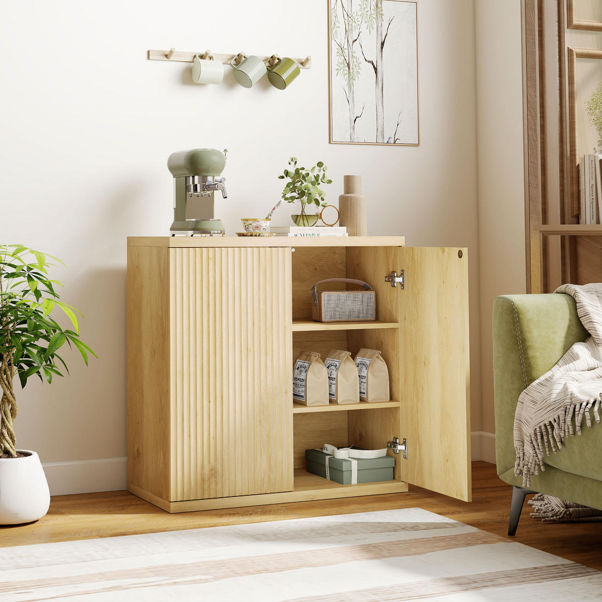 SIDEBOARD Eiche-Nachbildung, 2 Türen, 78/39/79 cm - Eichefarben, Holz (78/79/39cm) - PANGIVO
