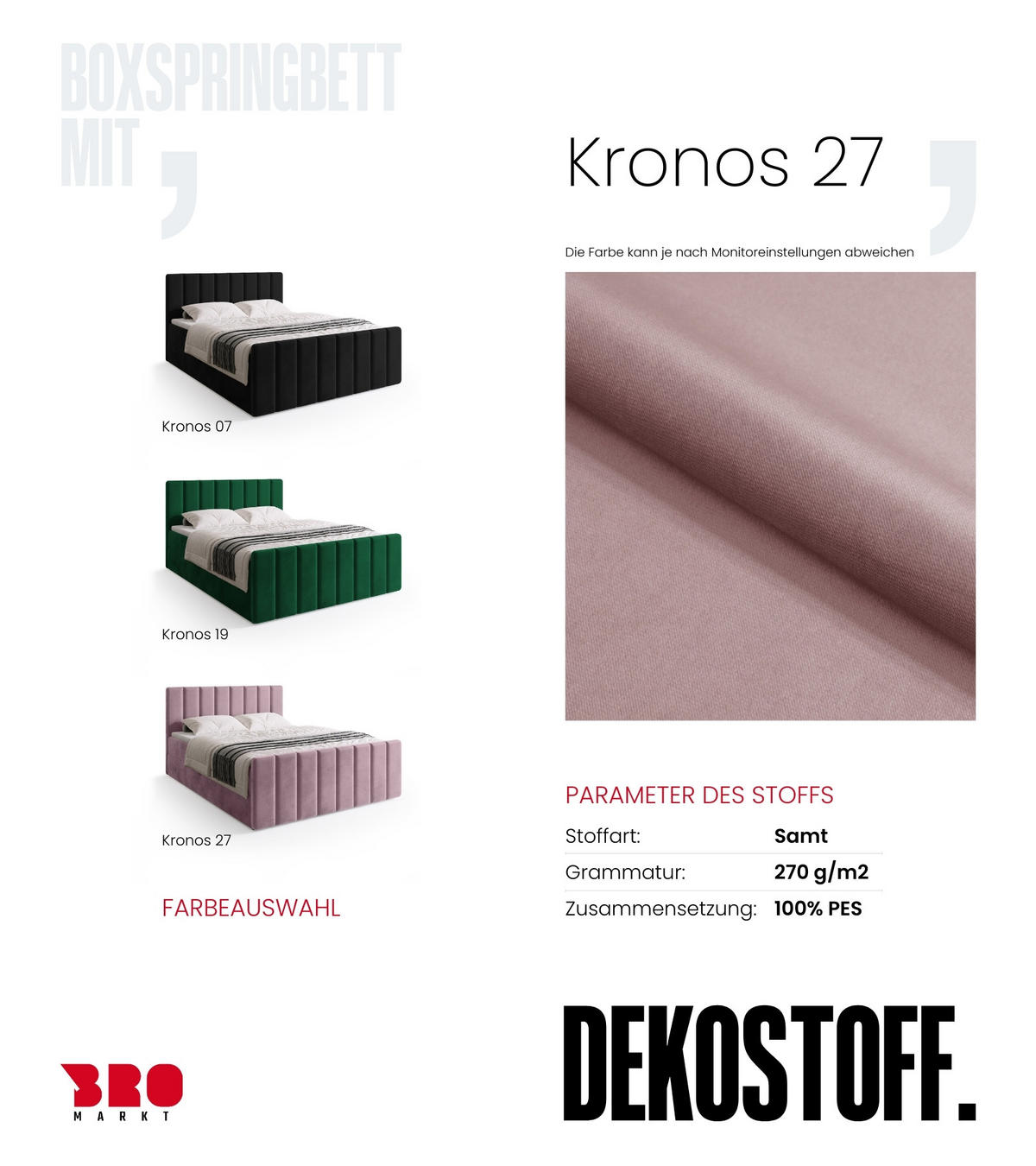 BOXSPRINGBETT Denver DUO mit Topper 160x200 Puderrosa - Rosa, Textil (160/200cm) - Bromarkt