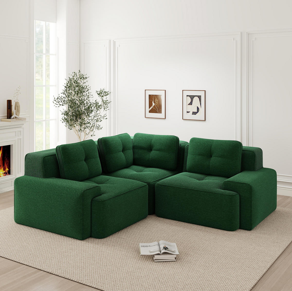 SOFA modulares Ecksofa mit tiefer Sitzfläche Cord Green - Grün, Kunststoff (104/177cm) - Meubliv