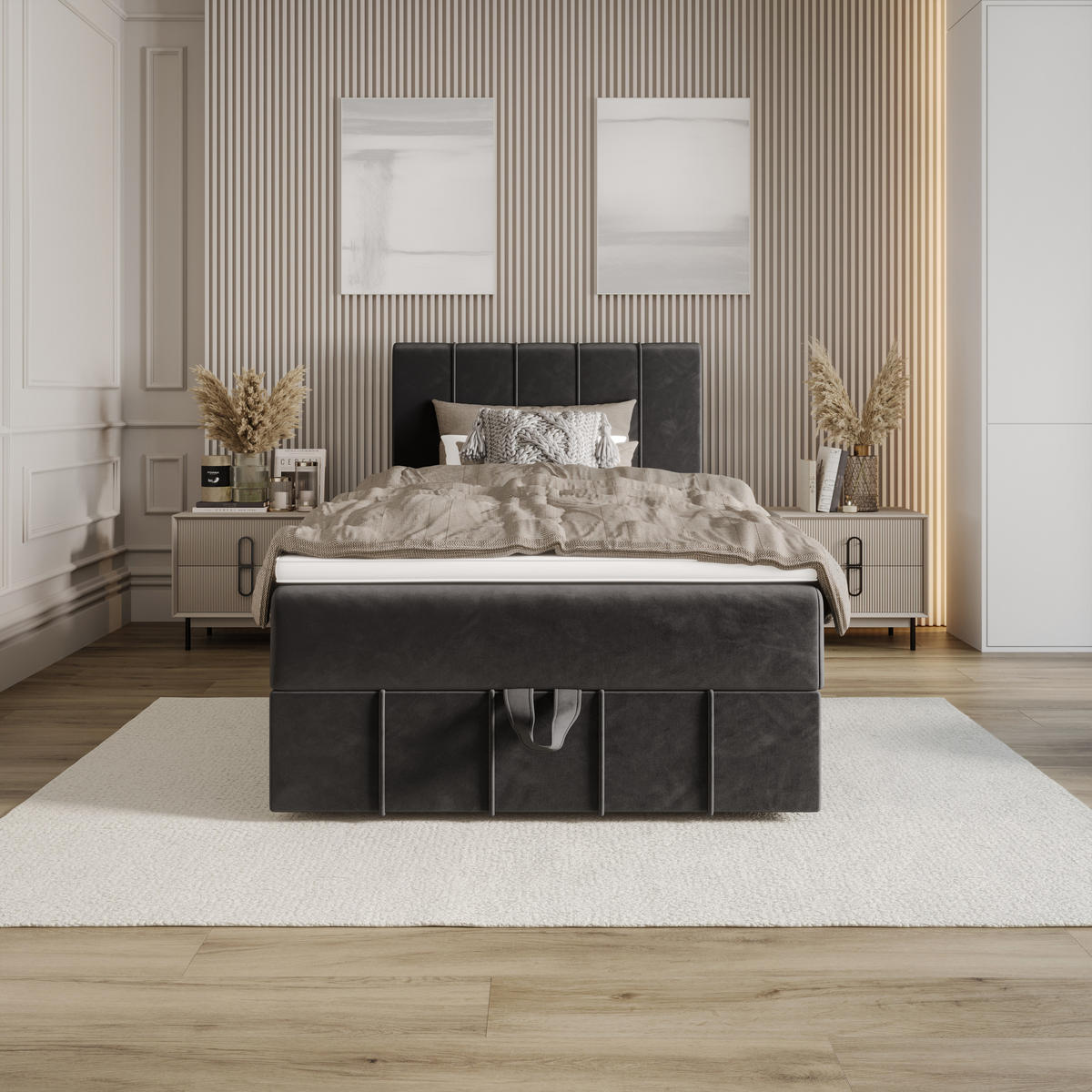 BOXBETT BAHAMA 100x200 Monolith 92, mit Matratze H3 und Topper, Grau - Grau, Holz/Kunststoff (100/200cm) - Bedante