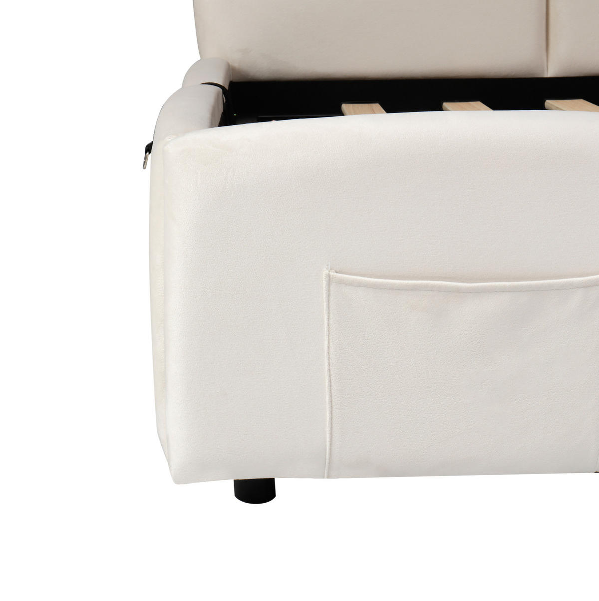 POLSTERBETT aus Samt 90x200 cm in Beige mit Stauraum & USB-Anschlüssen - Beige, Textil (90/200cm) - Modfu