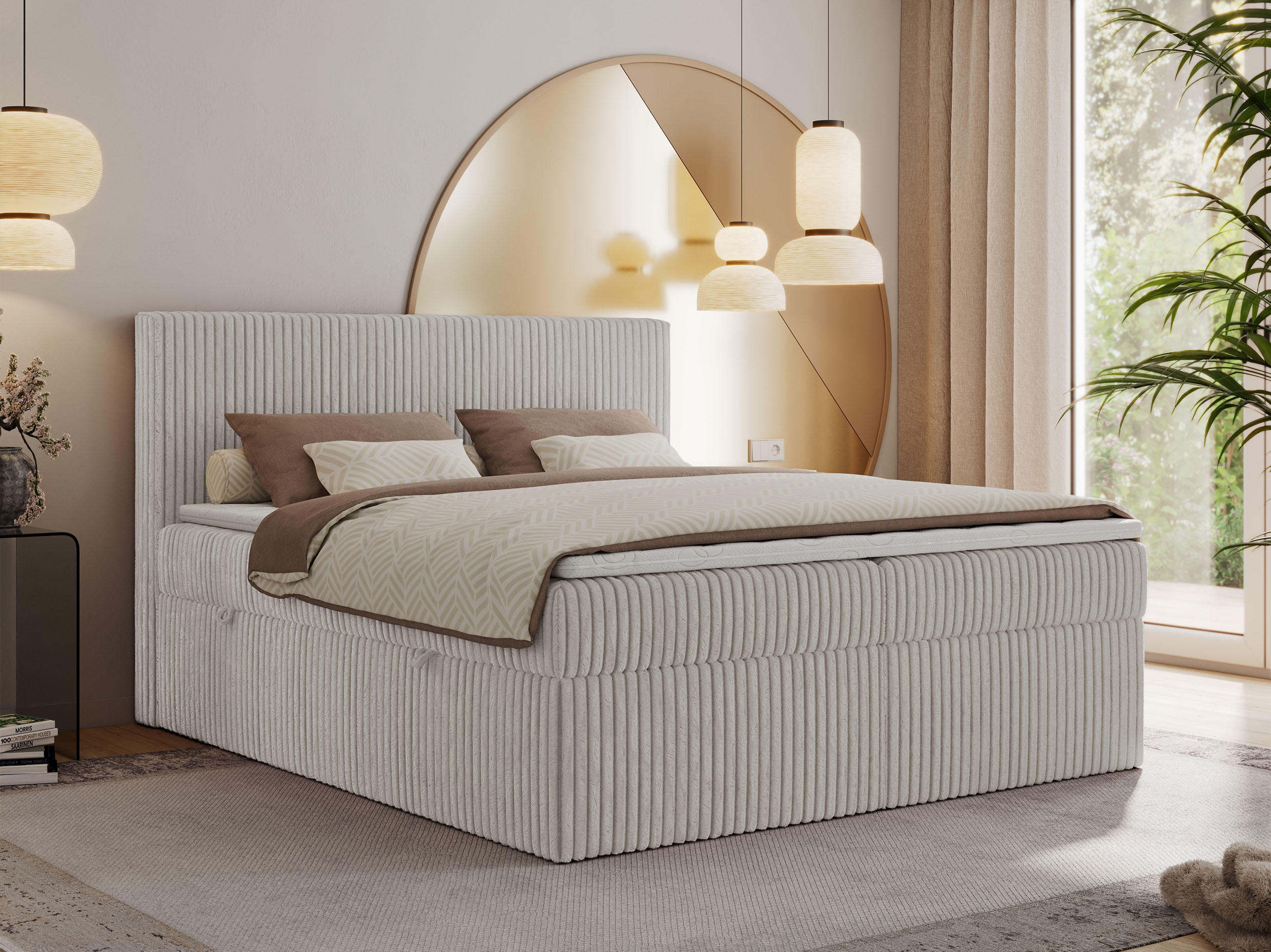 BOXBETT TILIANO 140/200 - Hellgrau Cord - H3 - Hellgrau, Textil (140/200cm) - MKS