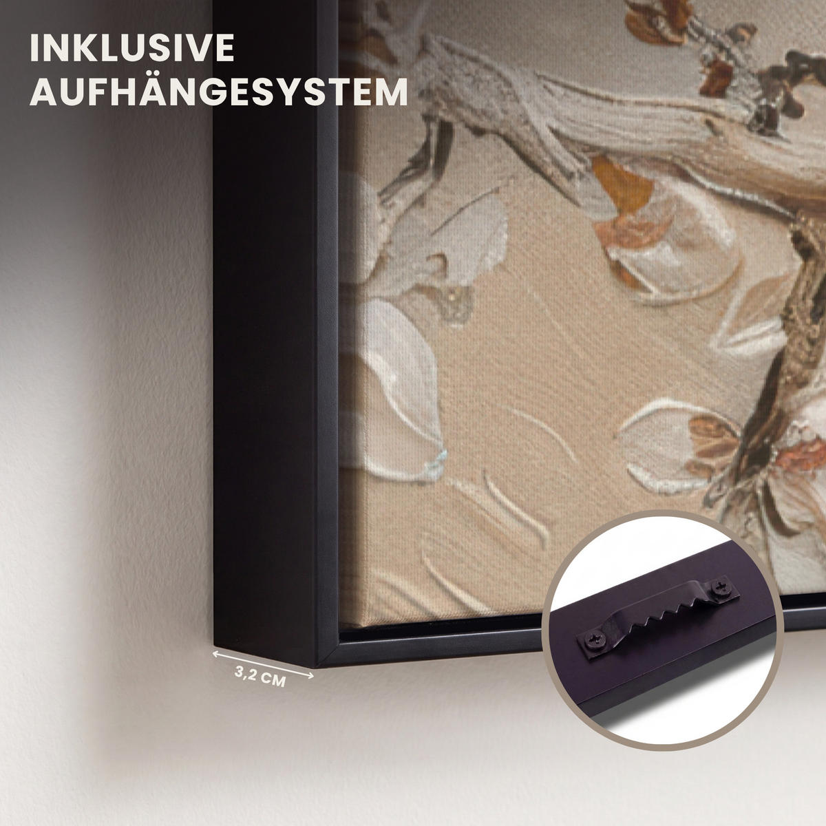 LEINWAND Bilder mit Rahmen - Blumen - Modern - Beige - Weiß - Blüte - 100x150 - Beige, Textil (100/150cm) - MuchoWow