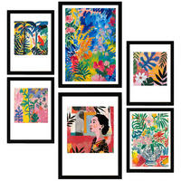 POSTER Set Mit 6 Blumig Und Auffällig Matisse A3 & A4 Schwarzer Rahmen - Schwarz, Papier (29/3cm) - Nacnic