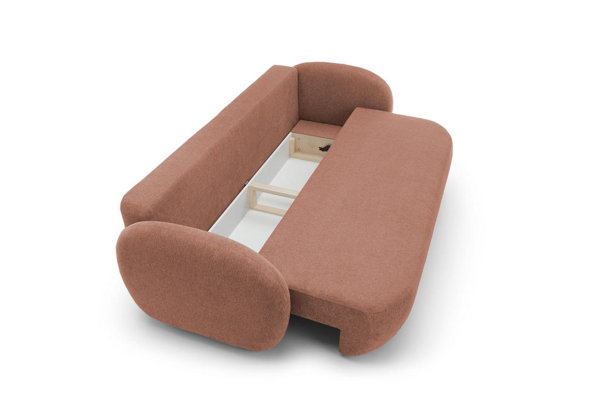 SOFA OLIO Mit Schlaffunktion Und Bettkasten, Bonell-Taschenfederung, Aragon-Stoff, lose Rückenkissen, freistehend, 238x101x86 cm Rose - Rosa, Holz/Textil (238/86/101cm) - DomoHome