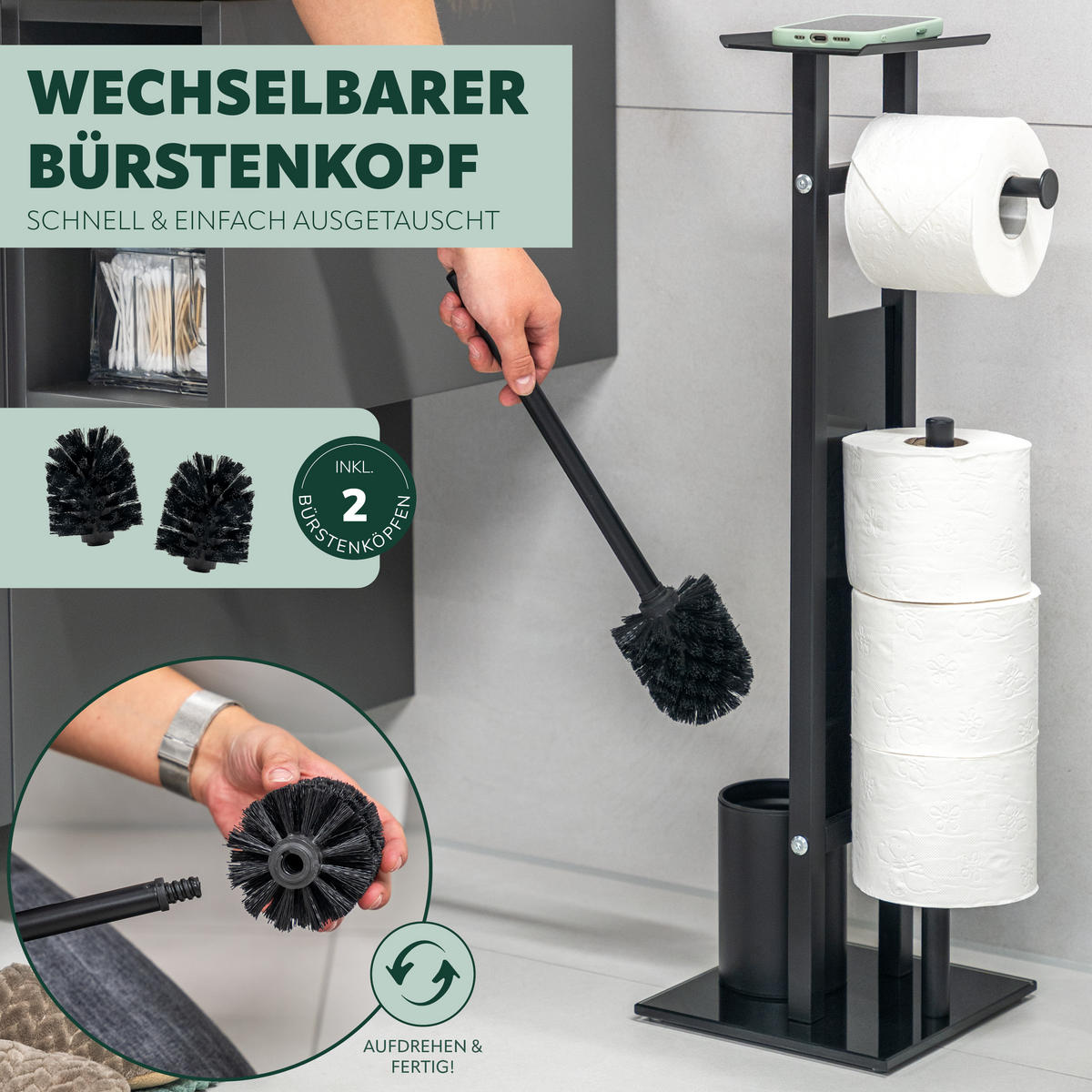 STAND-WC-GARNITUR 4IN1, schwarz - Schwarz, Metall (28/67/20cm) - eluno