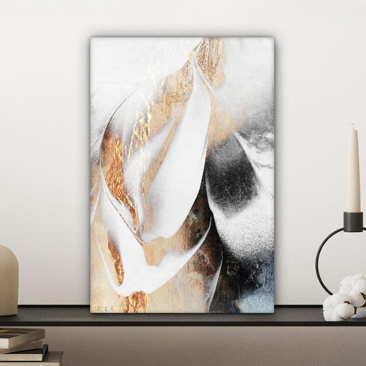 LEINWANDBILD Luxus - Abstrakt - Gold - Weiß 20x30 cm - Goldfarben, Textil (20/30cm) - MuchoWow