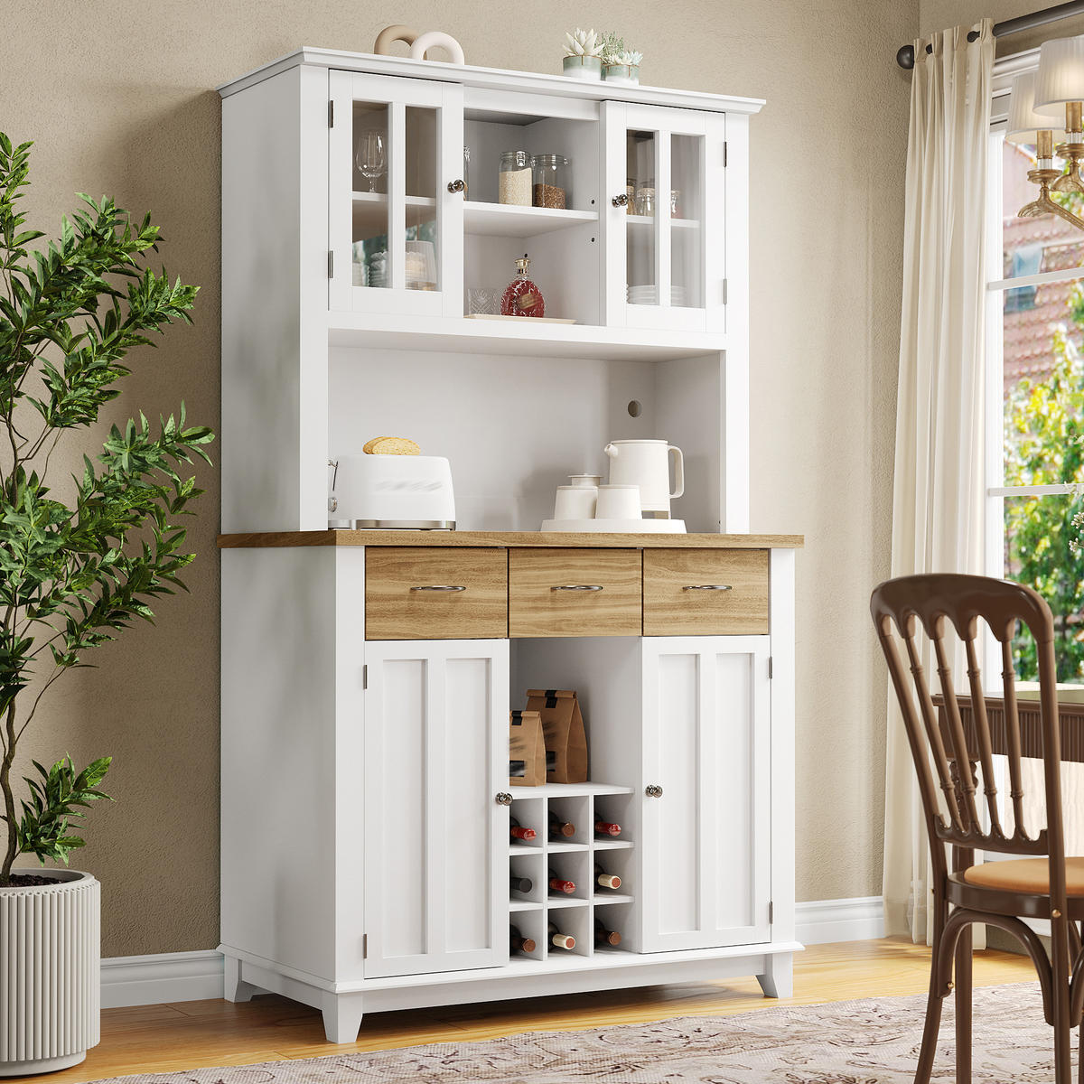 BUFFETSCHRANK Weiß 106/40/179.5 cm - Weiß, Holz (106/179.5/40cm) - PANGIVO