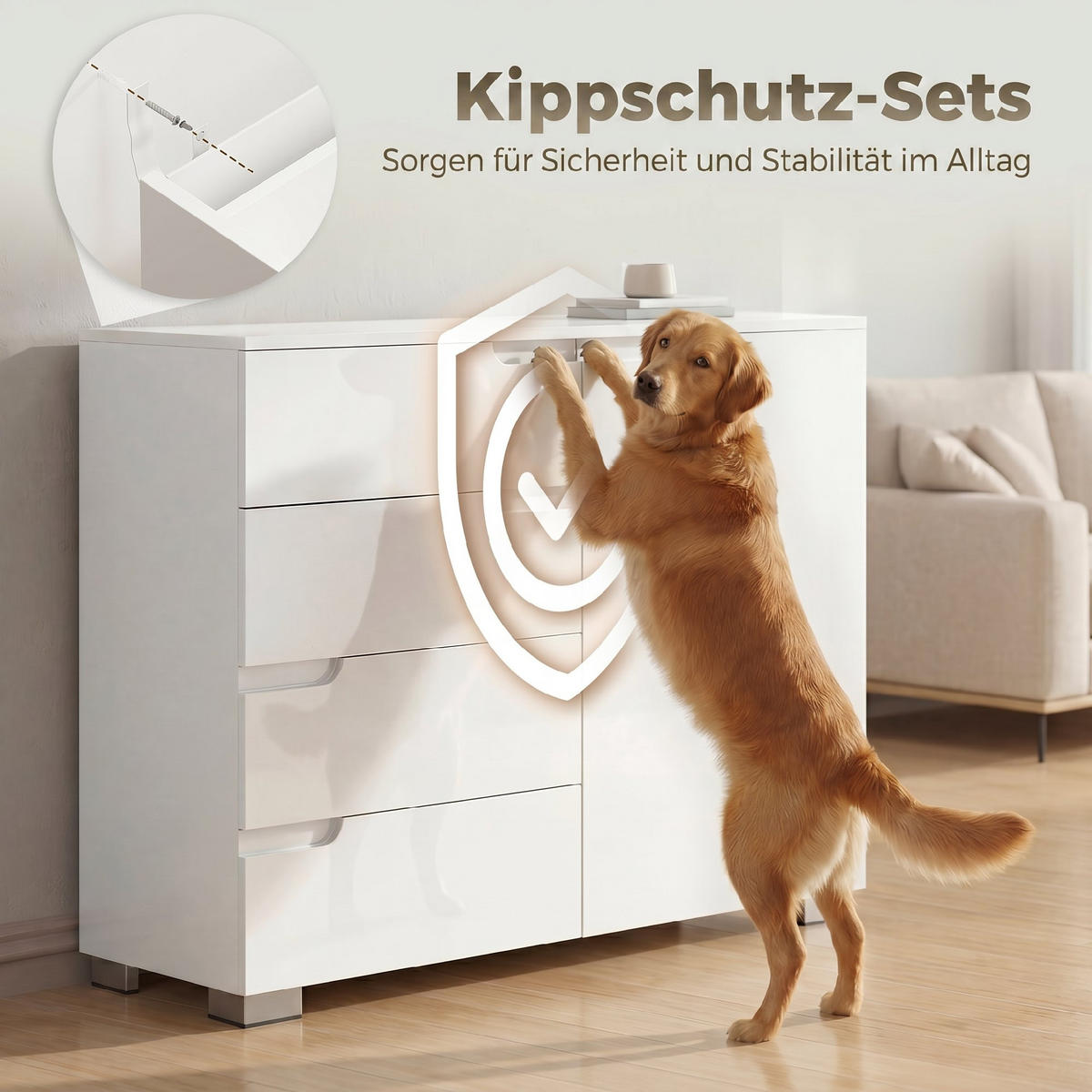 SIDEBOARD Weiß Hochglanz, 4 Schubladen, 1 Tür, 100/40/80 cm - Weiß Hochglanz, Holz (100/80/40cm) - PANGIVO