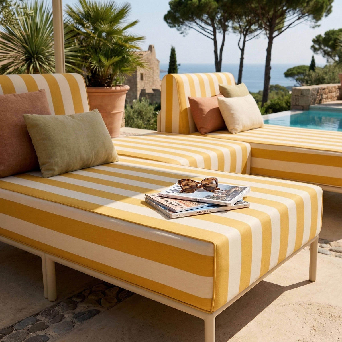 GARTENSOFA mit 3 Sitzplätzen, Gelb - Gelb, Textil (128/78/144cm) - Oviala