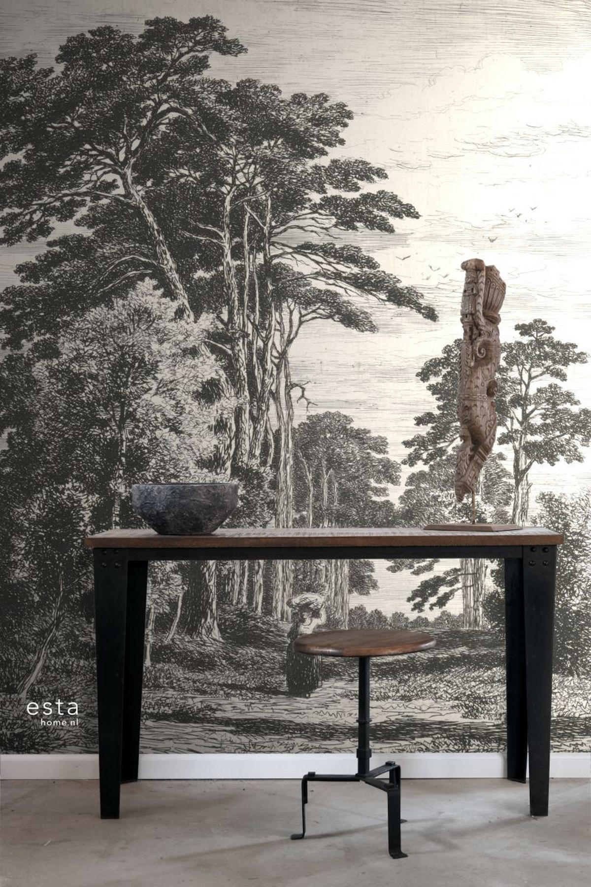 FOTOTAPETE bewaldete Landschaft 186 x 279 cm - Schwarz, Papier (186/279cm) - ESTAhome