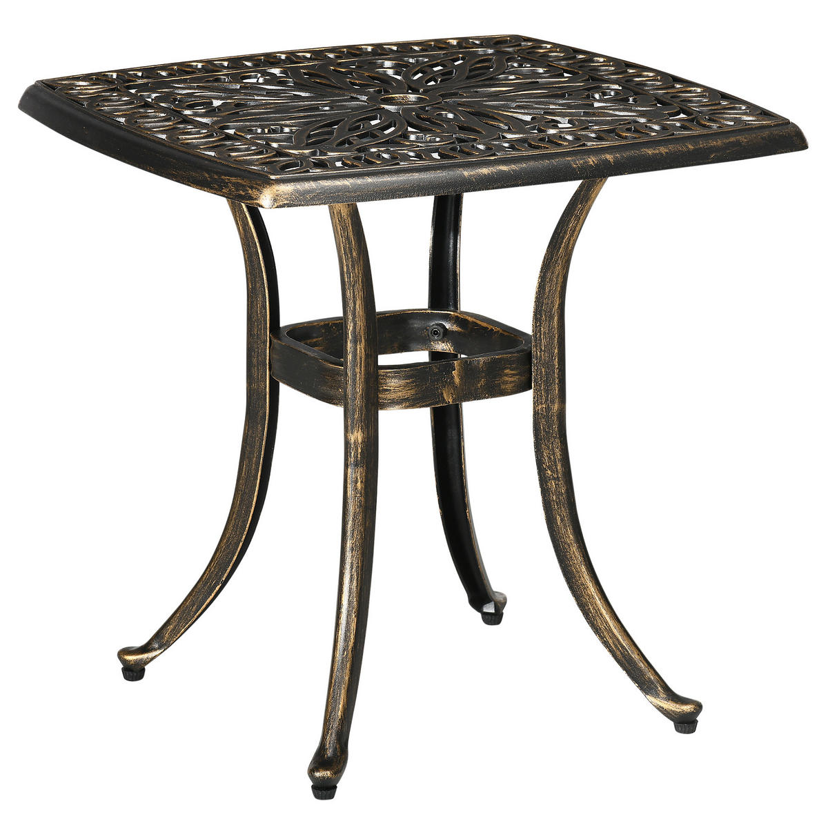 GARTENTISCH DE-07359 Vintage-Design mit Schirmloch, Aluminiumguss Bronze - Bronzefarben, Metall (54/54/52.5cm) - ComfortXL