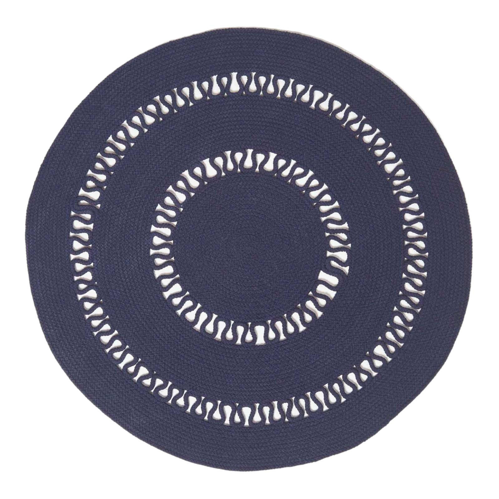 TEPPICH geflochten rund mit Häkel-Muster 70 cm - Dunkelblau, Textil (70/70cm) - Homescapes