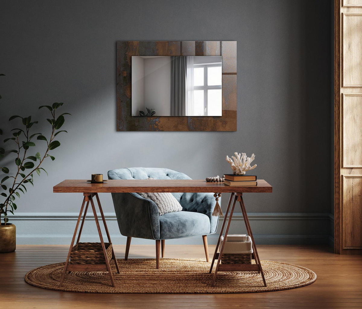 SPIEGEL 80 x 60 cm Rechteckig mit Aufdruck - Rostfarben, Glas (80/60/0.4cm) - TULUP