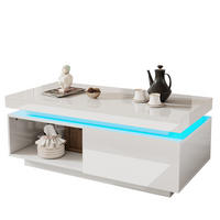 COUCHTISCH 100/50/40.3 cm in Weiß aus Spanplatte mit LED-Beleuchtung und Schublade - Weiß, Holzwerkstoff (100/50/40cm) - OKMYHOME