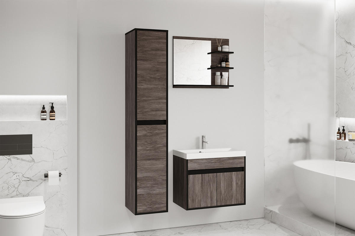 BADEZIMMERMÖBEL-SET Luani Bodega / Schwarz Graphit - Dunkelbraun/Schwarz, Holzwerkstoff (90.2/160/34.5cm) - Selsey