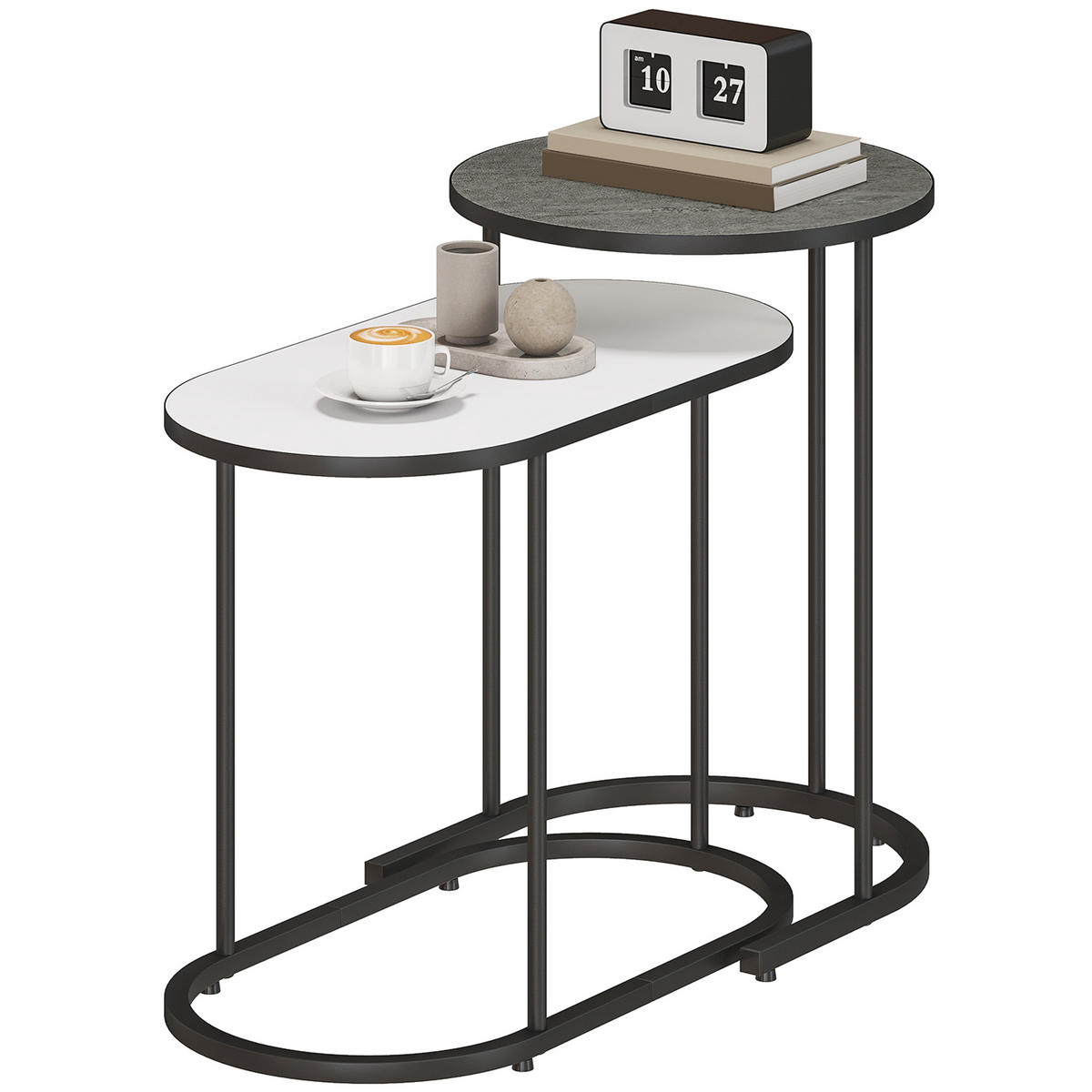 COUCHTISCHE 2er-Set Grau Weiß Schwarz - Grau, Metall (38/38/54.5cm) - PANGIVO