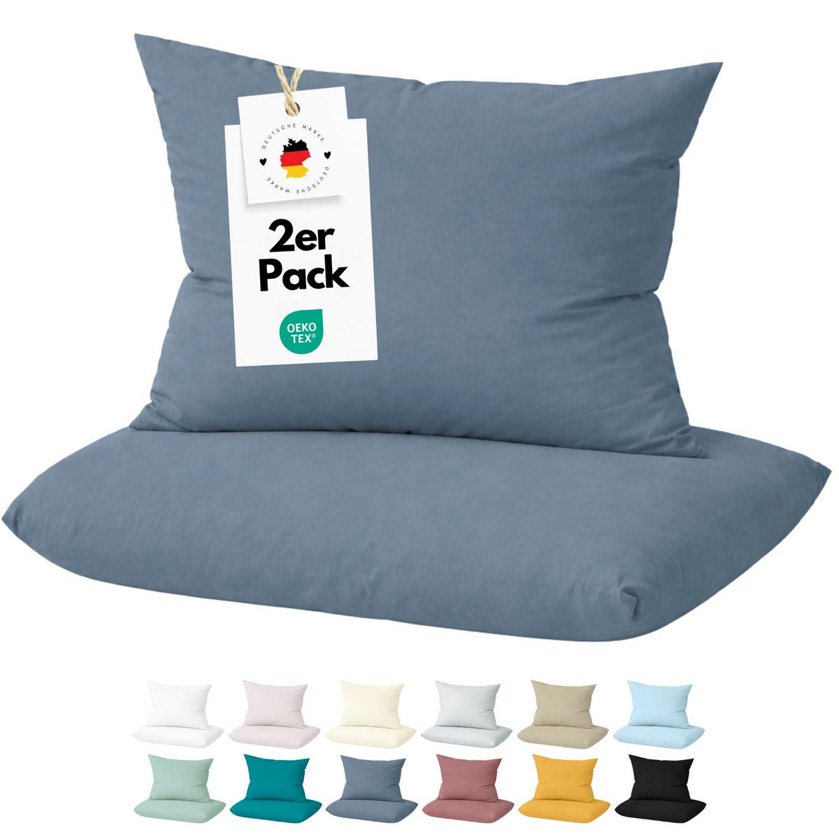 KISSENBEZUG Mako Satin 40x80 cm aus 100% Baumwolle, Kopfkissenbezug 40 x 80 im 2er Set - Blau - Blau, Textil (80/40cm) - Carpe Sonno