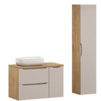 BADMÖBEL-SET 5 Teile - Ocean Beige O BM431 in Beige / Geölte Eiche - Eichefarben/Beige, Holz/Keramik (90/57/46cm)