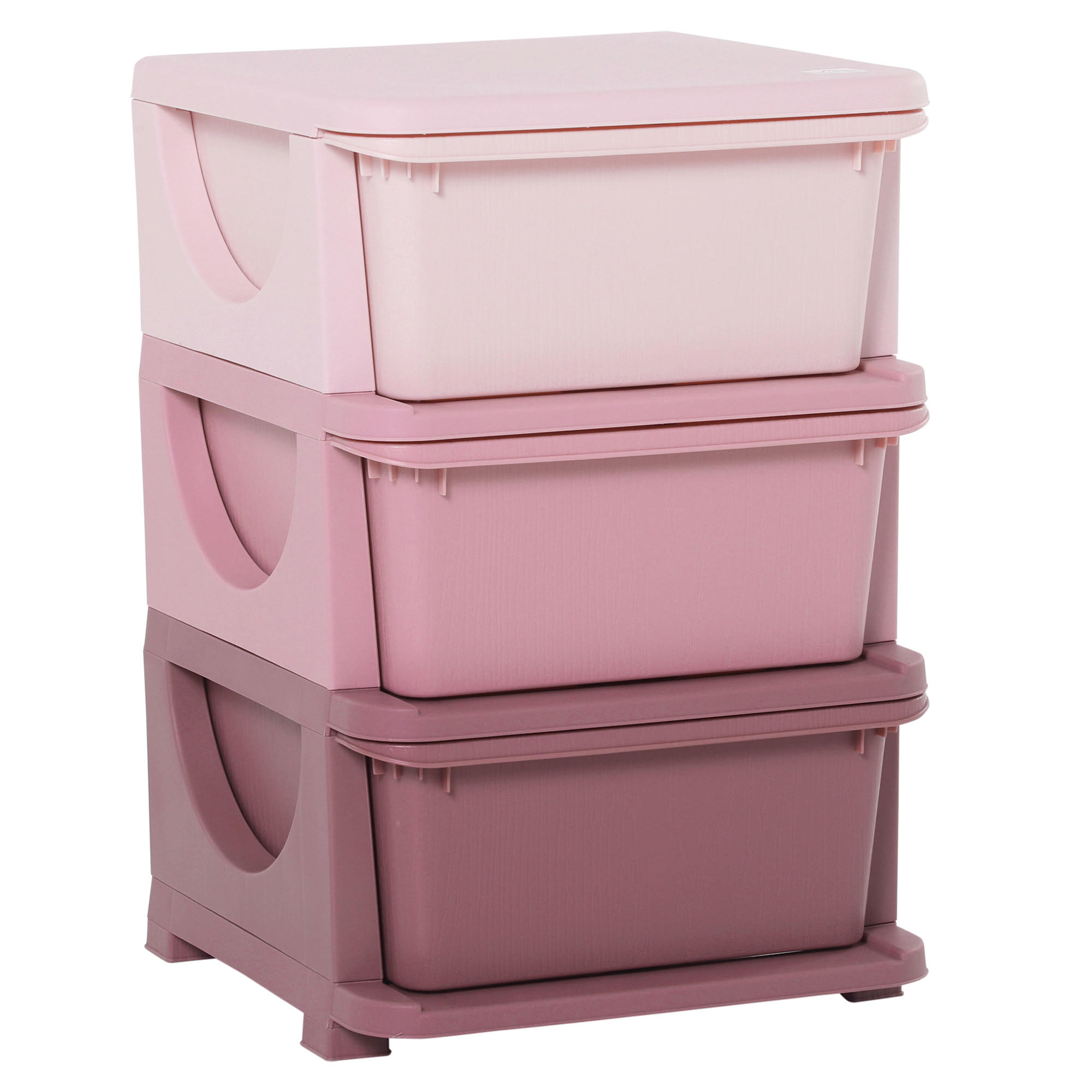 HOMCOM ÚLOŽNÉ BOXY pro děti, 3 velké zásuvky, plast, růžová