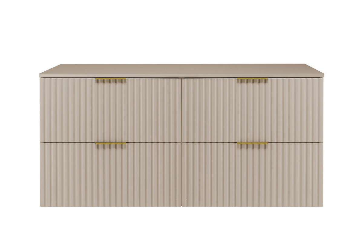 WASCHBECKUNTERSCHRANK, Kaschmir, 120 (2 x 60) x 57 x 46 cm, goldener Griff+ Arbeitsplatte - Beige/Goldfarben, Holzwerkstoff (120/57/46cm) - 3XE LIVING