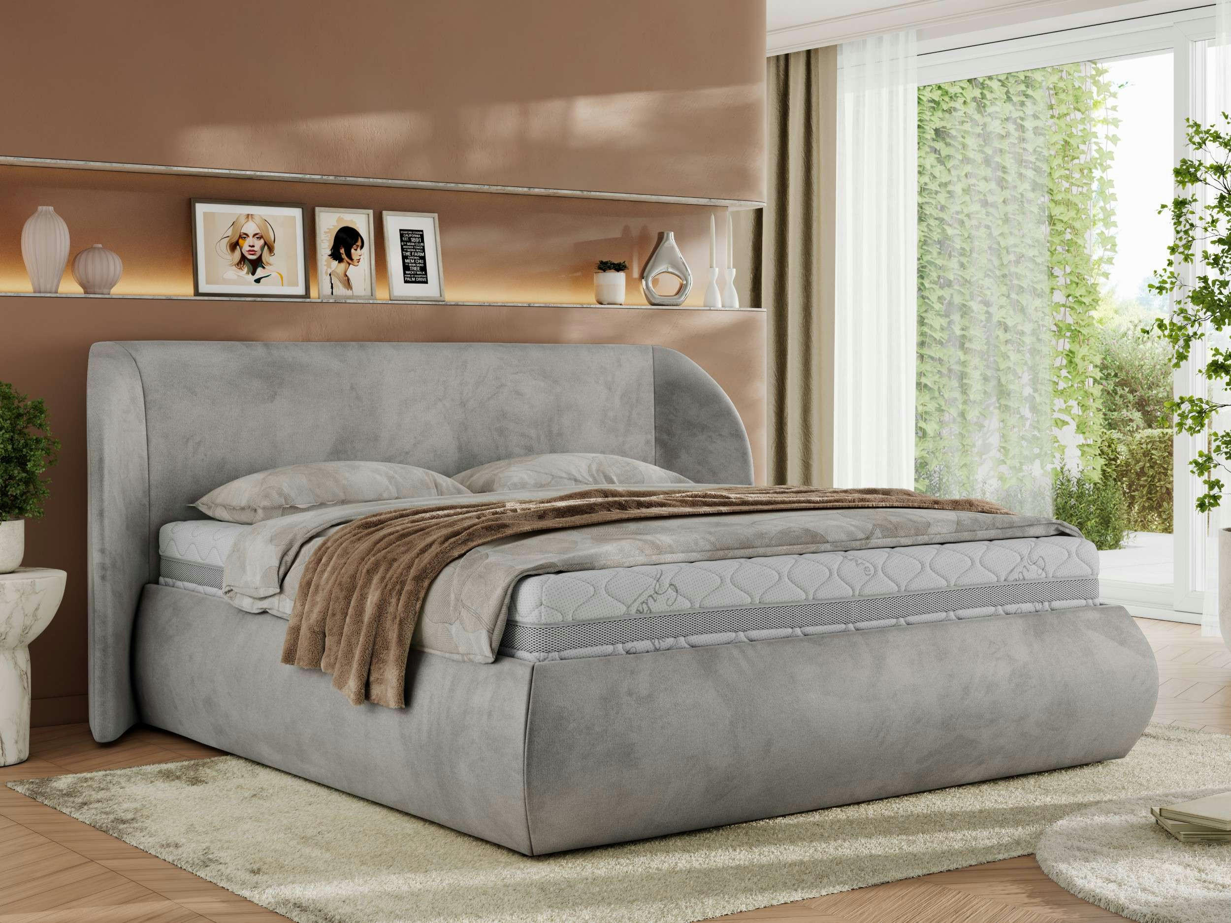 POLSTERBETT CAELA CLASSIC 200/200 - Hellgrau Velvet - Multipocket-Matratze - Hellgrau, Textil (200/200cm) - MKS