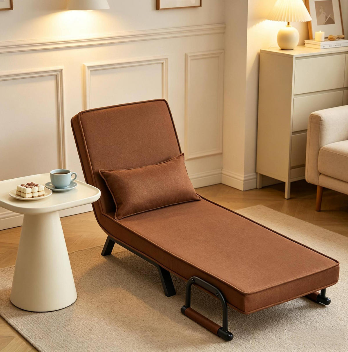SCHLAFSESSEL 65/78/75 cm in Braun, 3-in-1 mit Schlaffunktion - Braun, Metall (65/78/75cm) - BEAOK